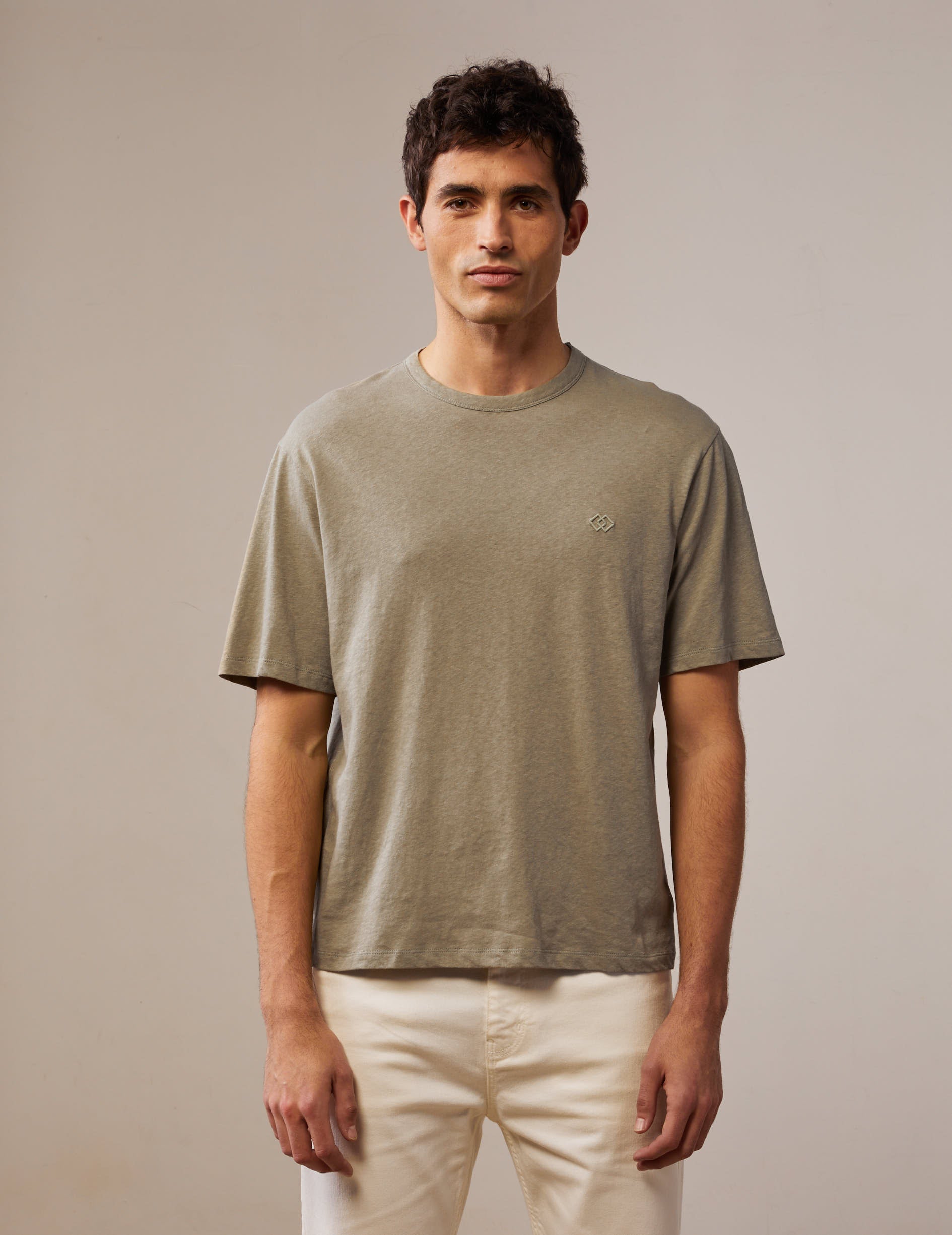 Benny T-shirt in khaki cotton and linen