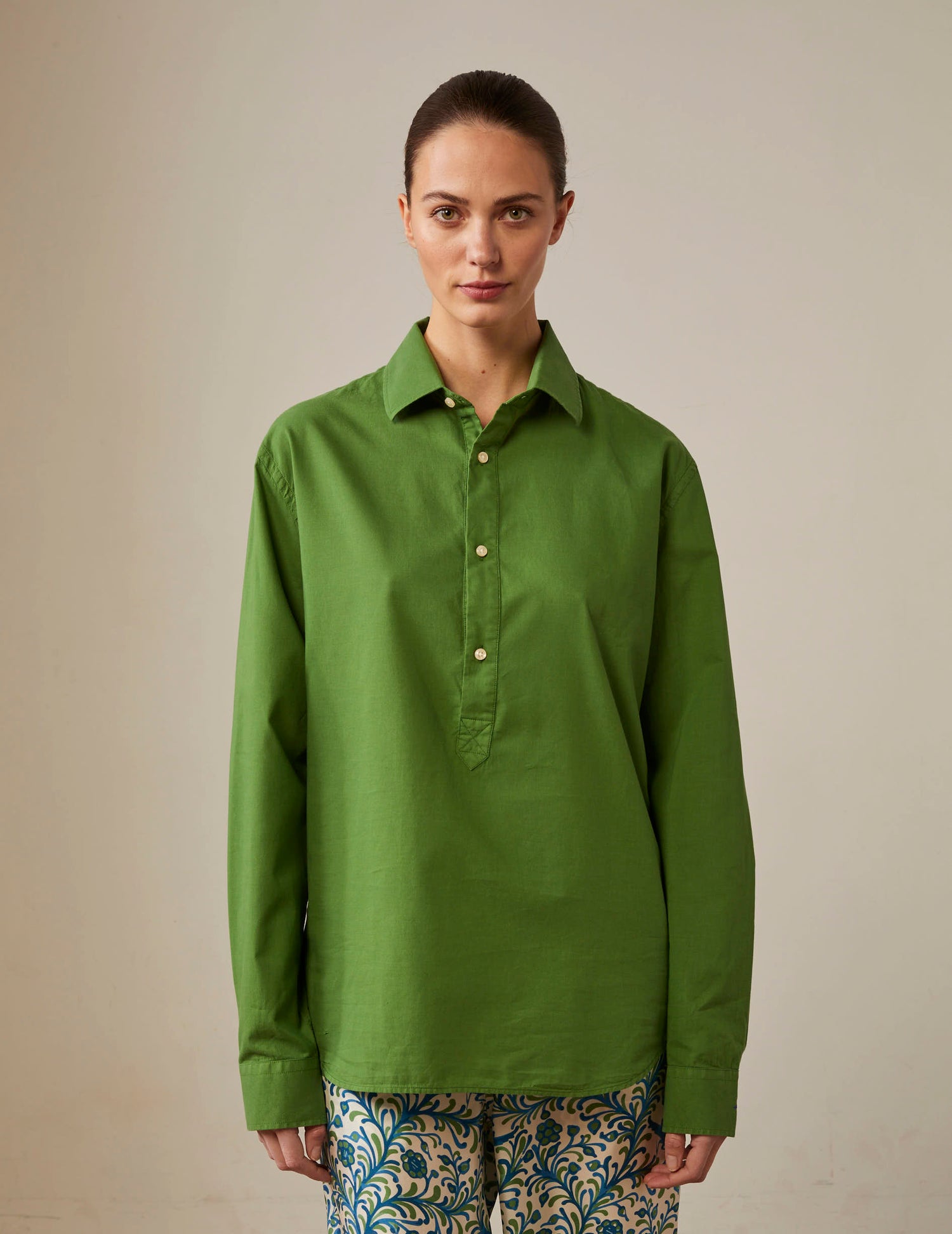 Green Cadaques shirt - Cotton voile - Shirt  Collar#6