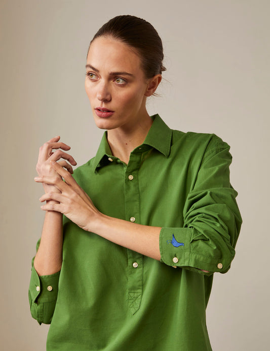 Green Cadaques shirt - Cotton voile - Shirt  Collar