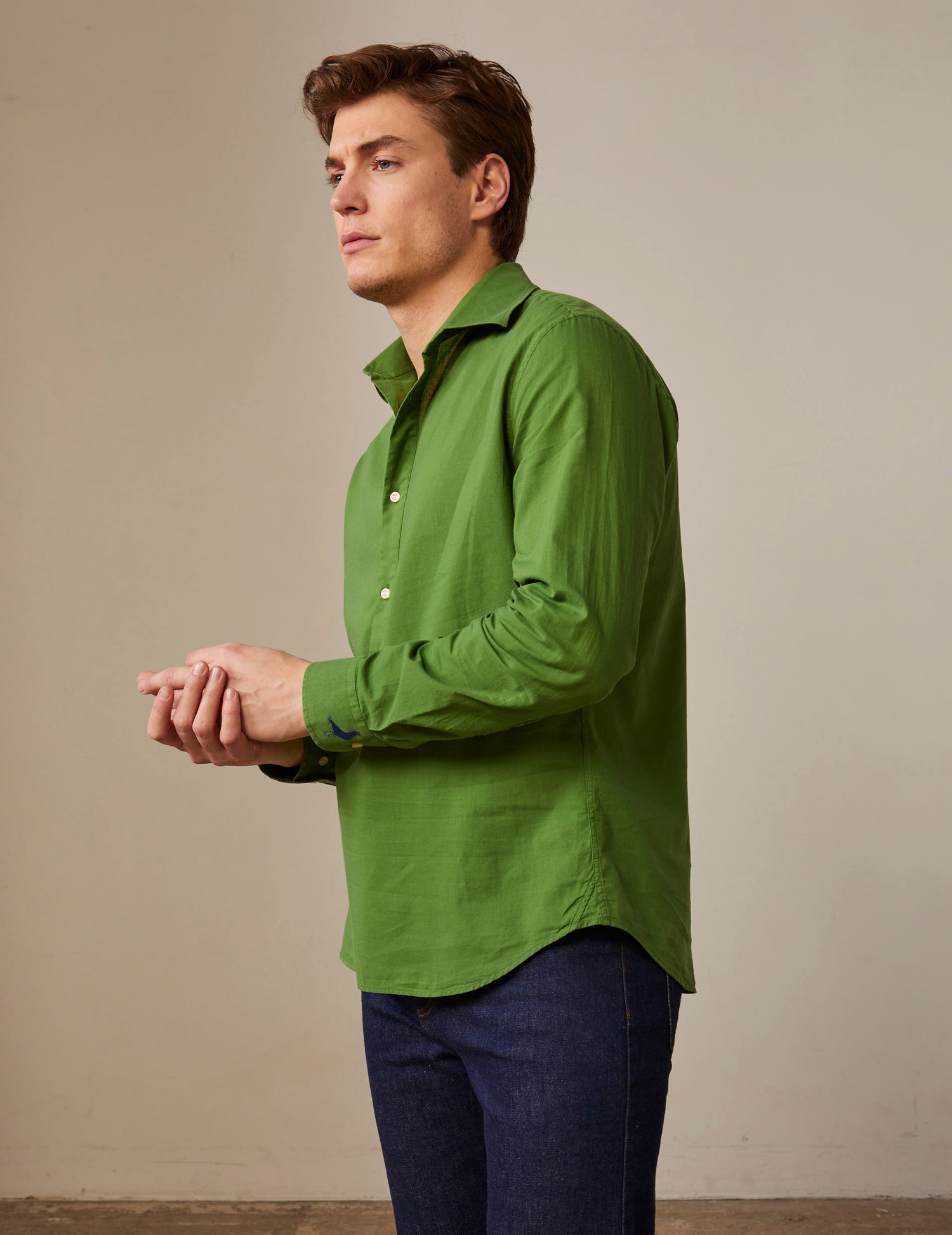 Green Cadaques shirt - Cotton voile - Shirt  Collar#4