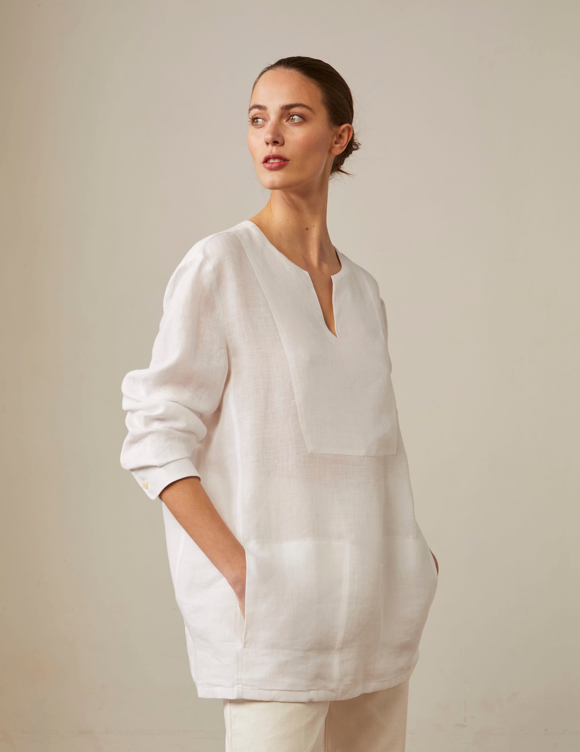 White Formentera shirt - Linen - Tunisian Collar