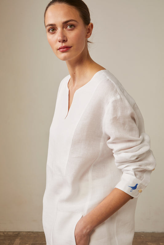 White Formentera shirt - Linen - Tunisian Collar