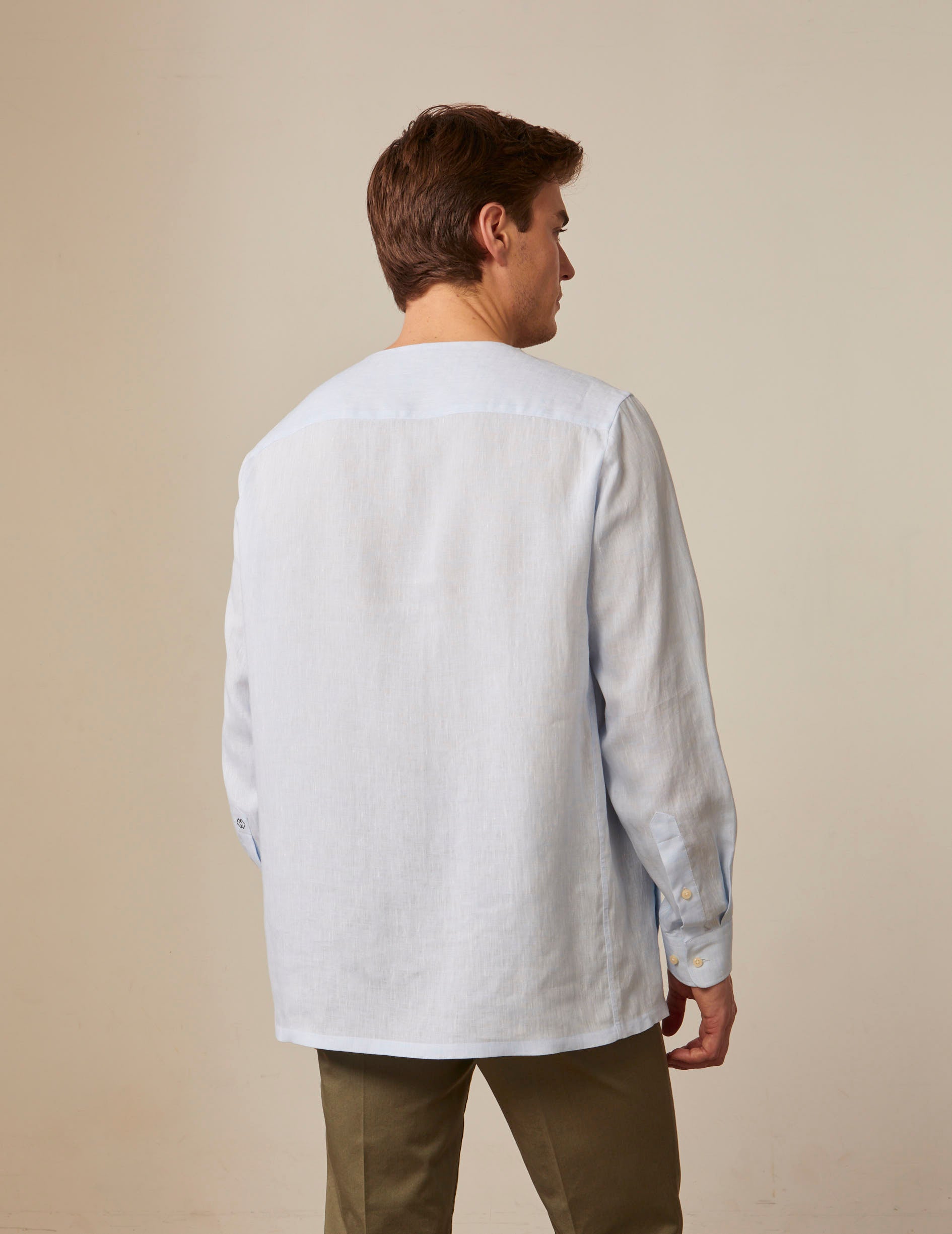 Light blue Formentera shirt - Linen - Tunisian Collar