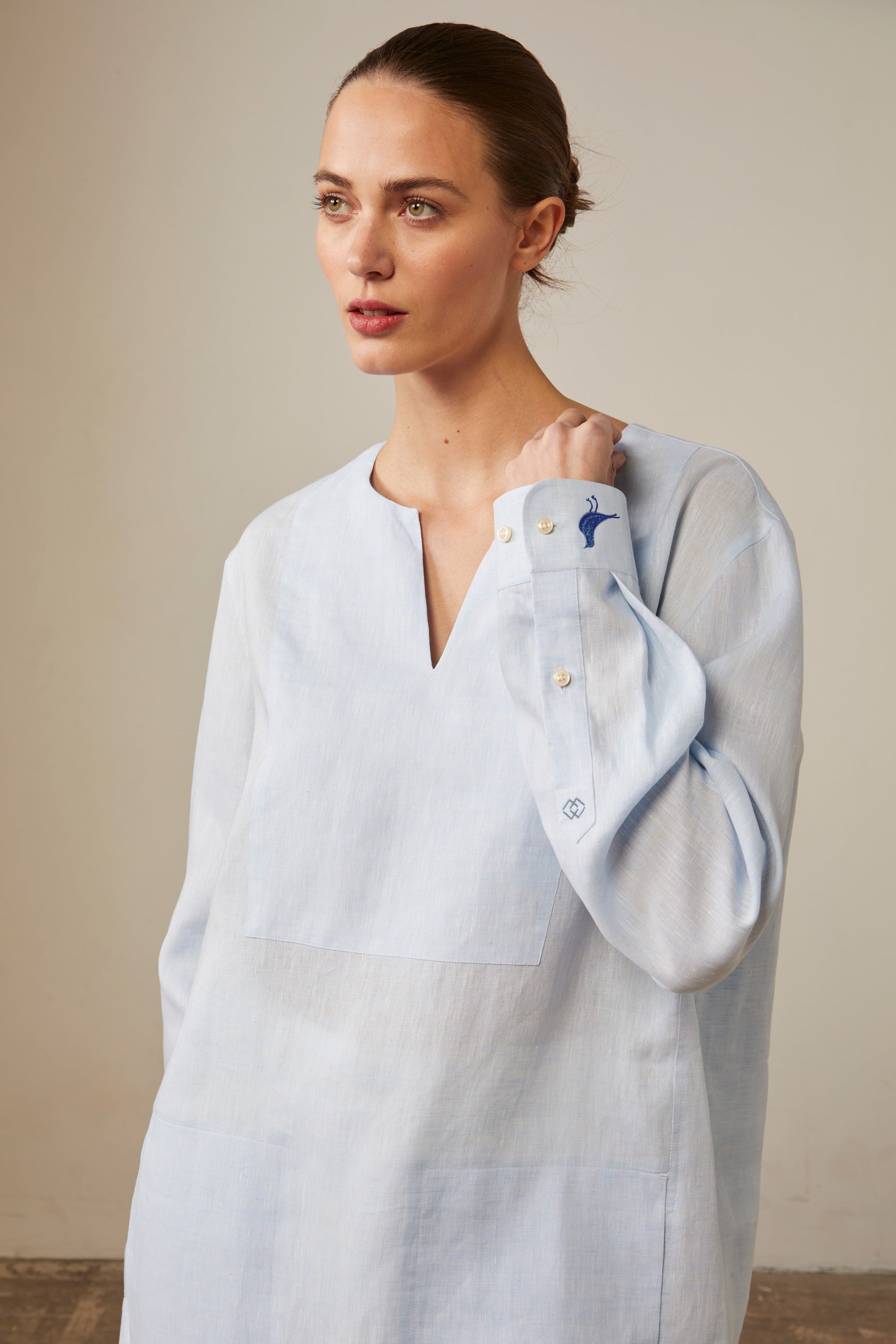 Light blue Formentera shirt - Linen - Tunisian Collar