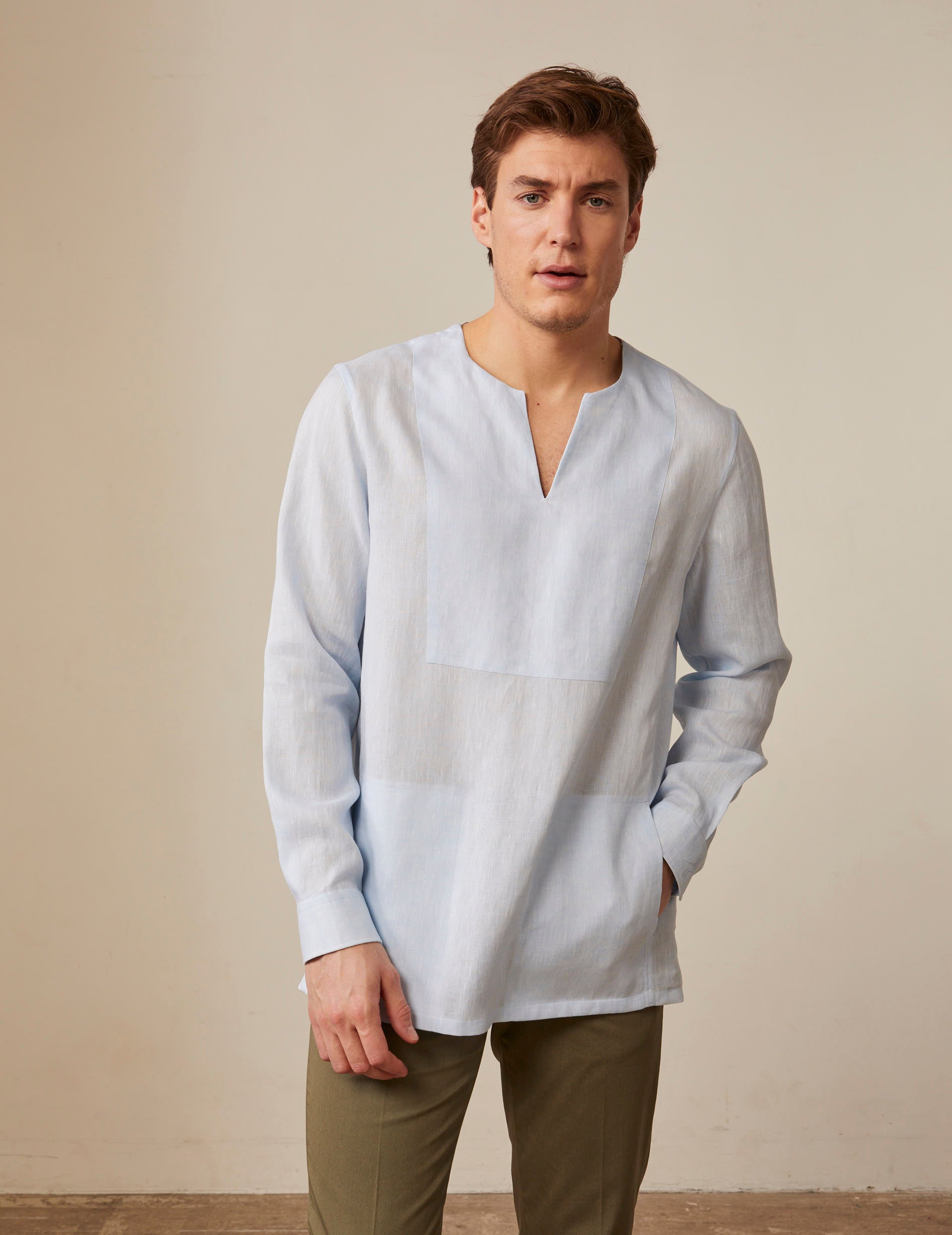 Light blue Formentera shirt - Linen - Tunisian Collar