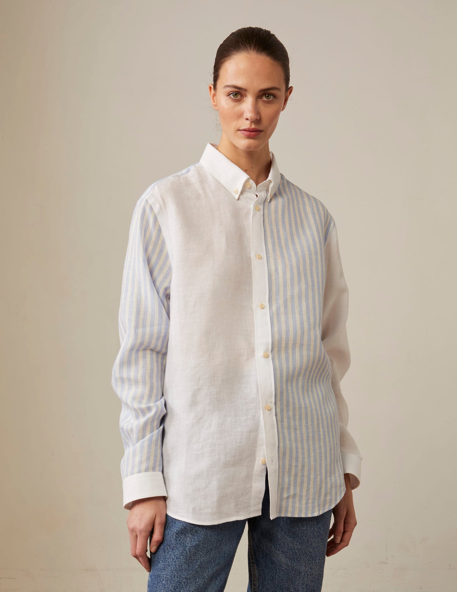 Harry blue and white striped linen fun shirt - Linen - American Collar#5