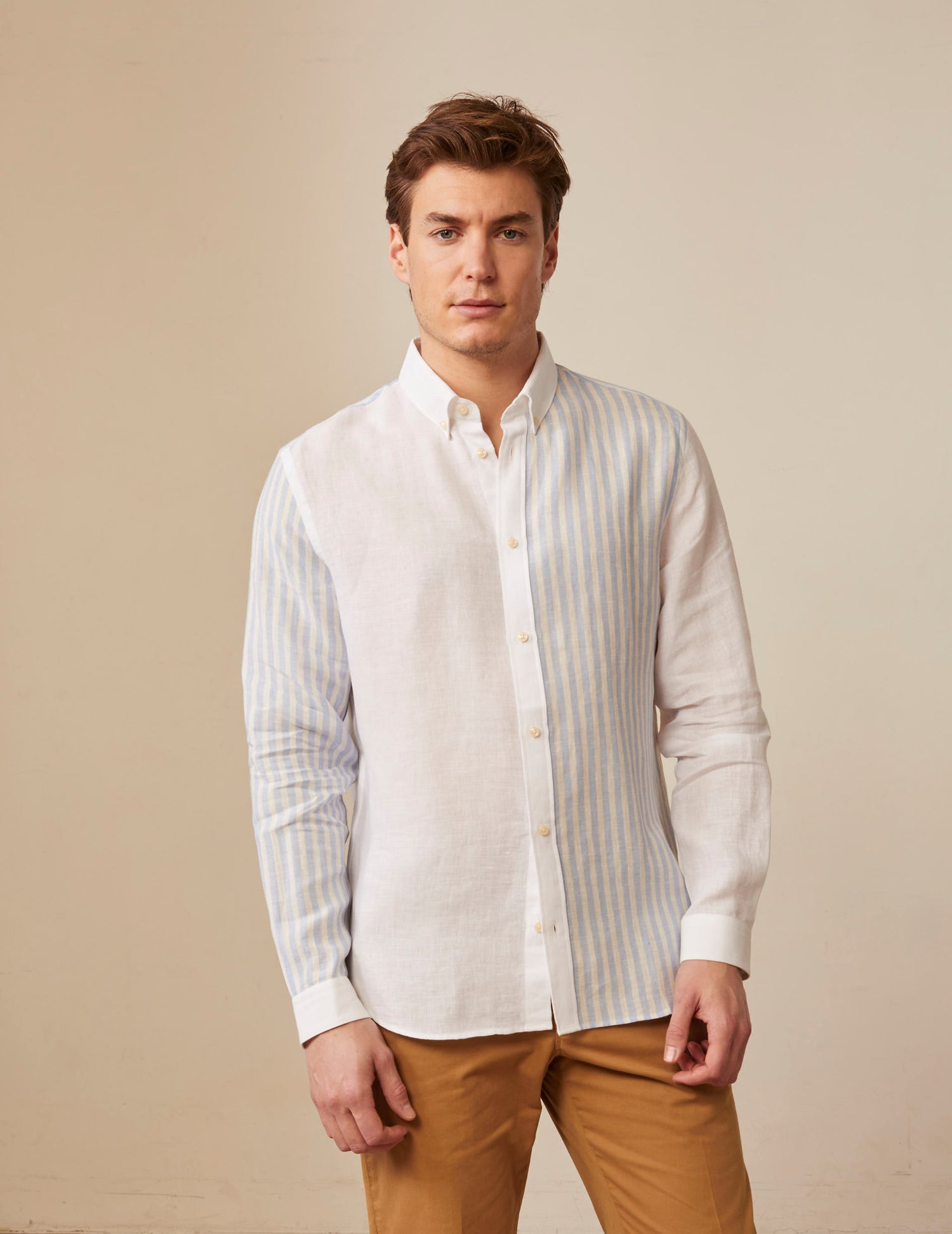 Harry blue and white striped linen fun shirt - Linen - American Collar#1