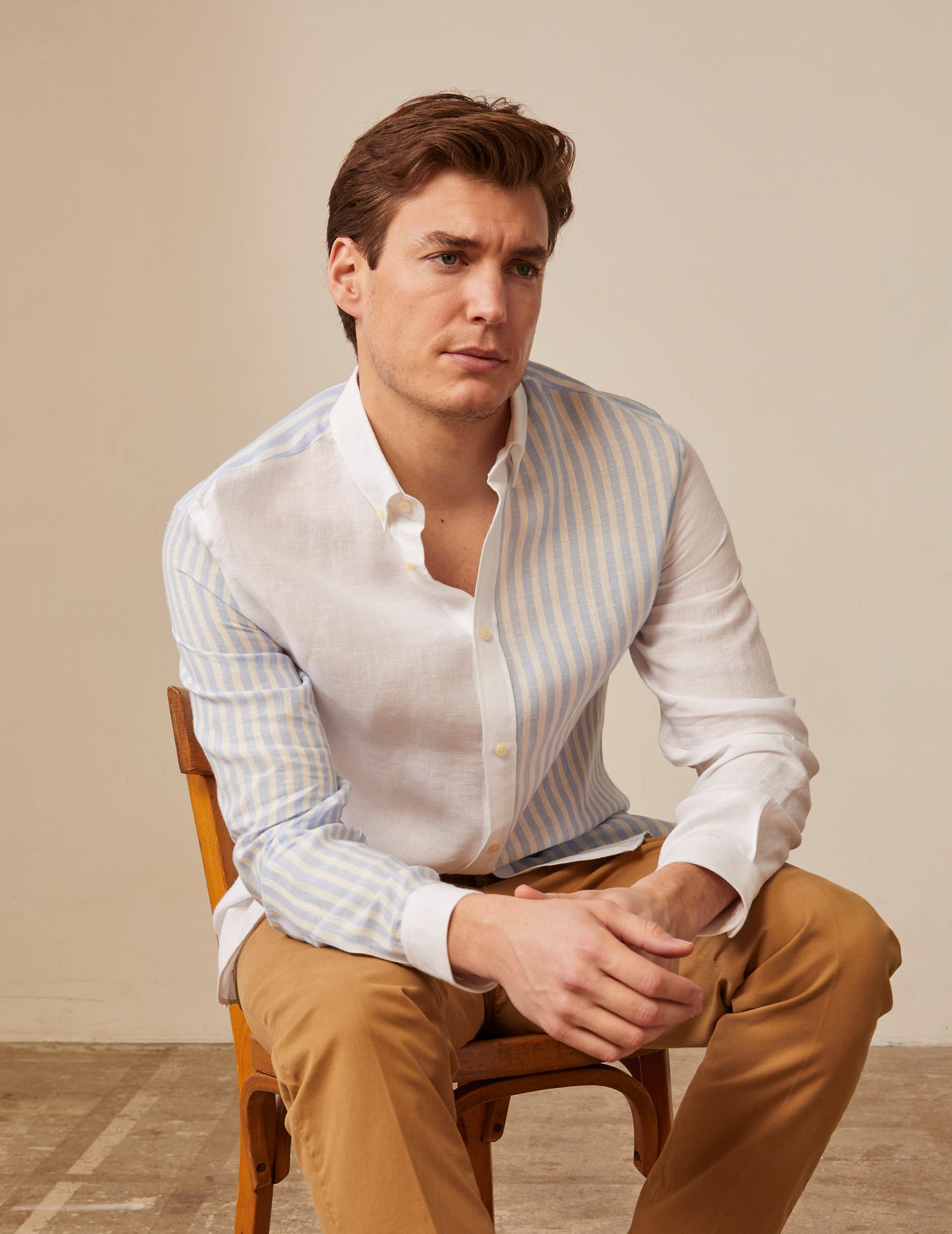 Harry blue and white striped linen fun shirt - Linen - American Collar#4