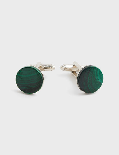 silver-plated metal with malachite insert Cufflinks