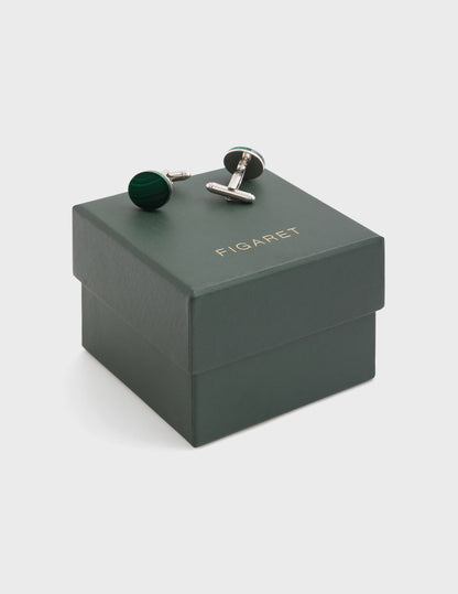 Cufflinks in silver-plated metal with malachite insert