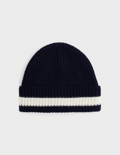 Navy and ecru knitted hat