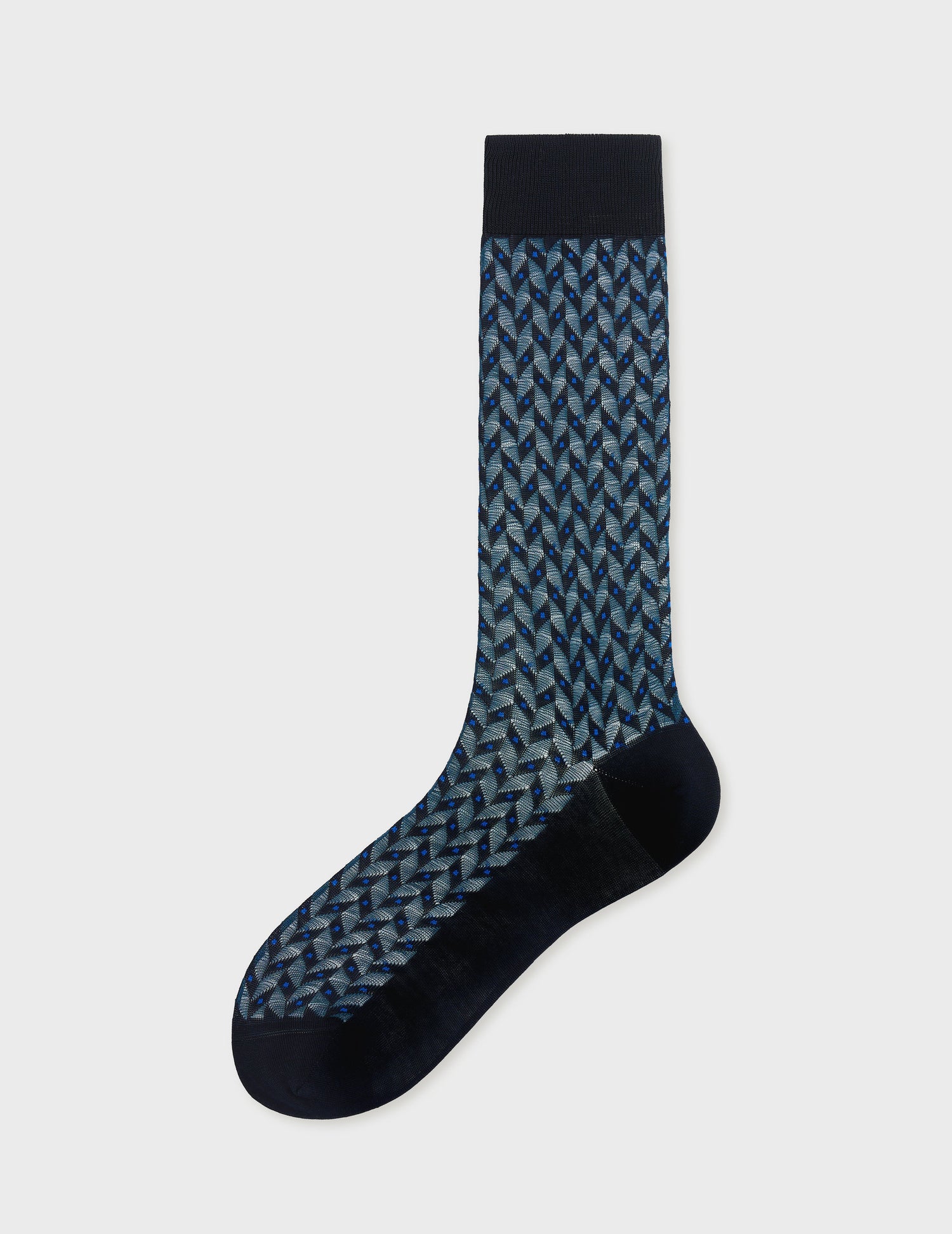 Blue and navy patterned socks in double thread from Scotland