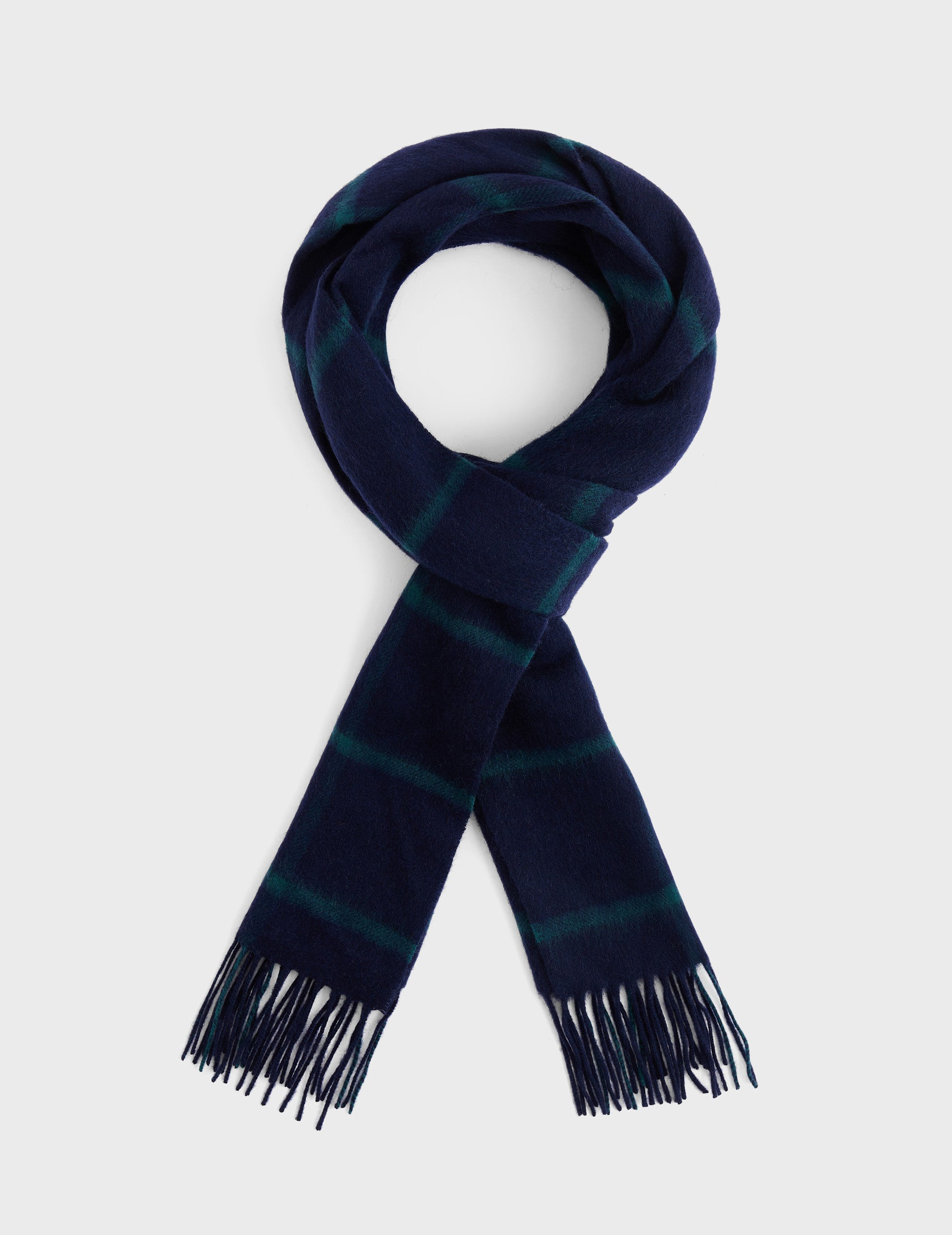 Navy and green wool and cashmere scarf