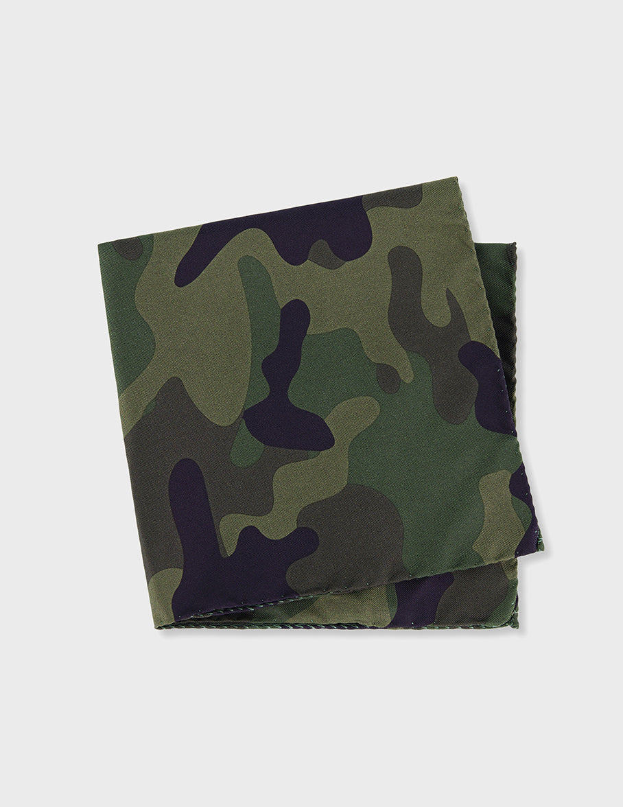 Green camouflage silk pocket square