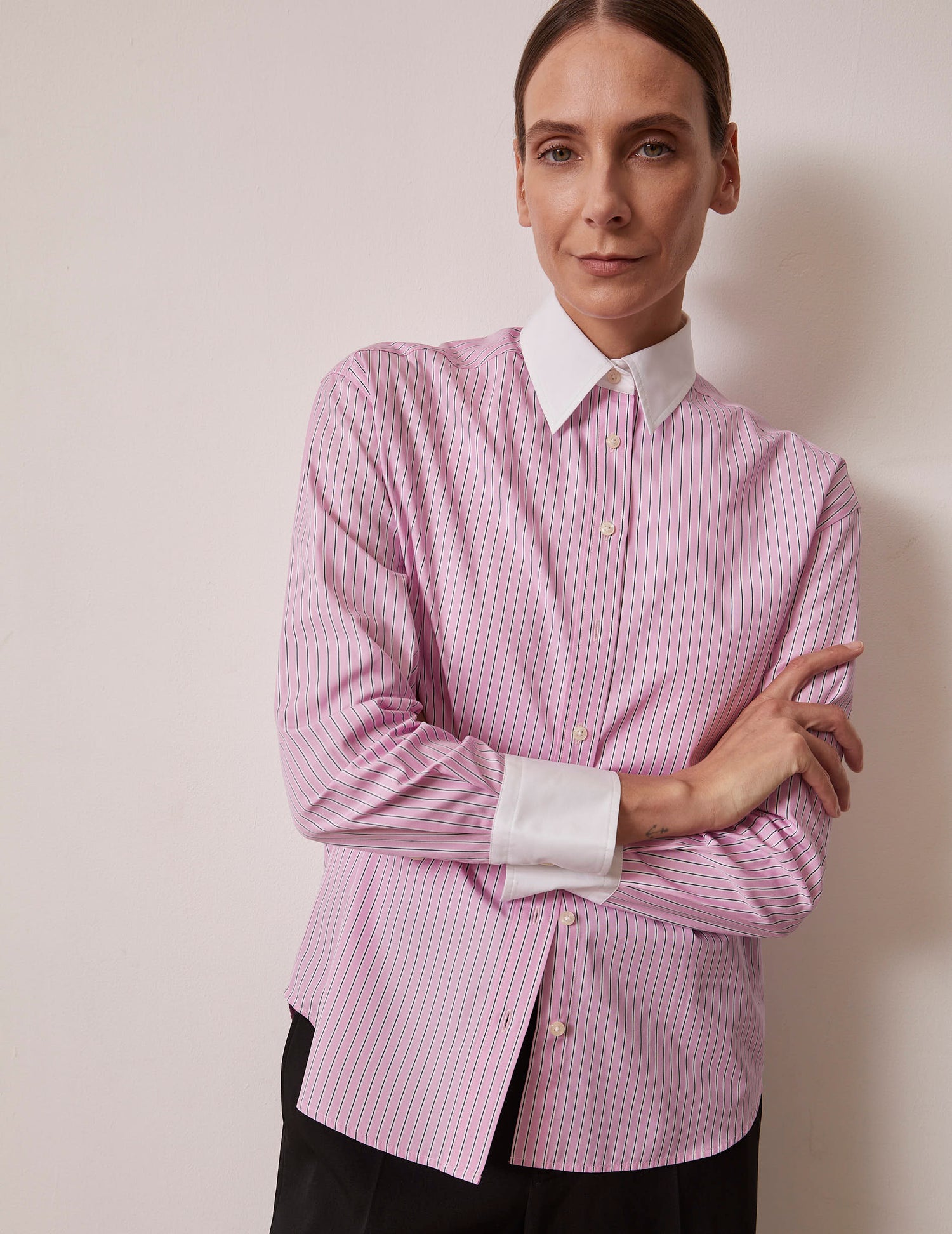 Pink striped Amber shirt - Poplin - Shirt Collar
