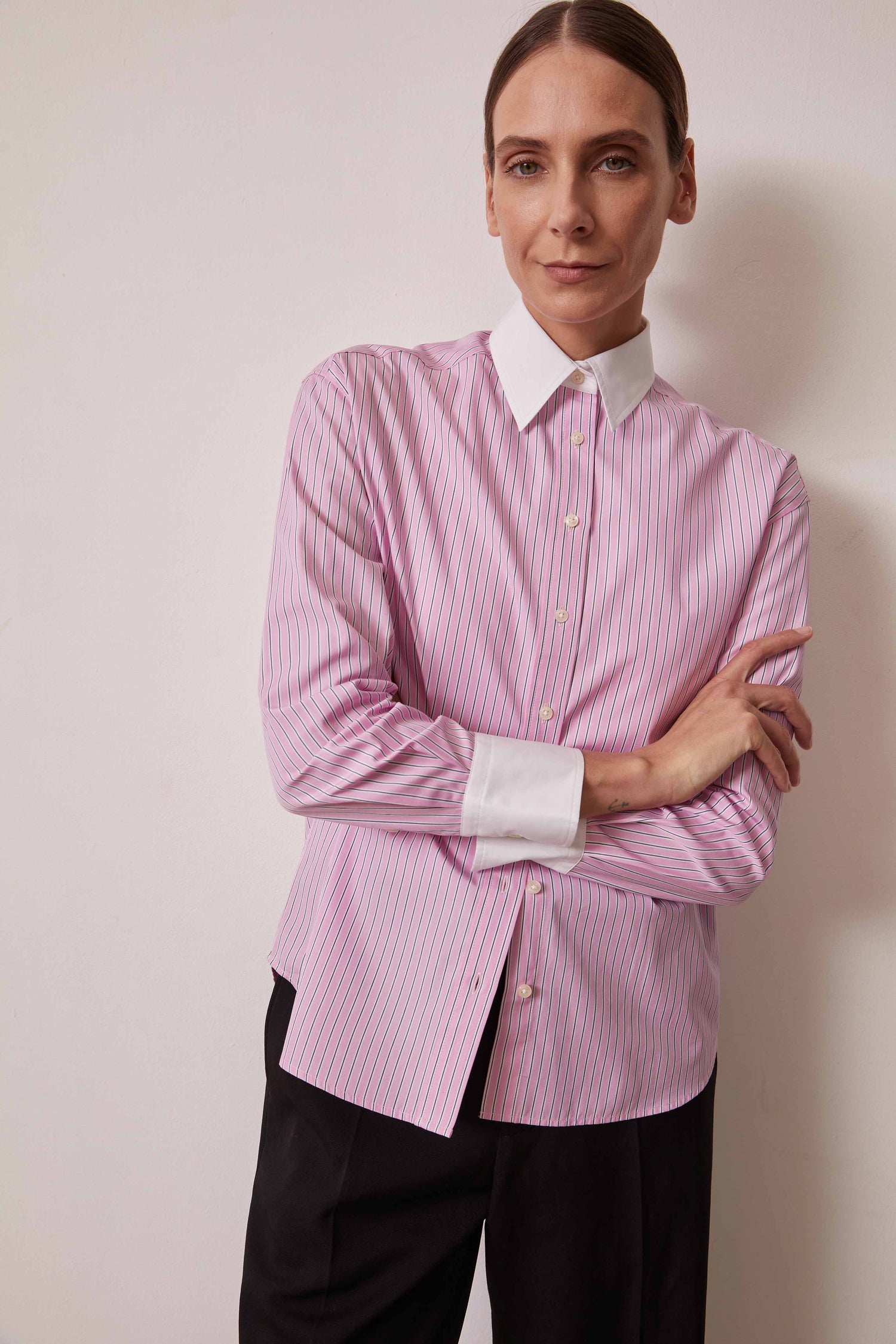 Pink striped Amber shirt - Poplin - Shirt Collar