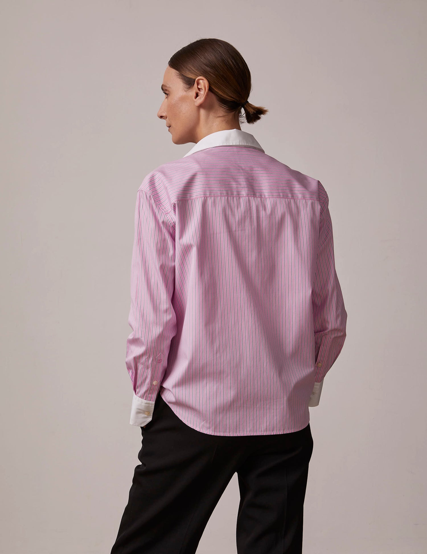 Pink striped Amber shirt - Poplin - Shirt Collar#2
