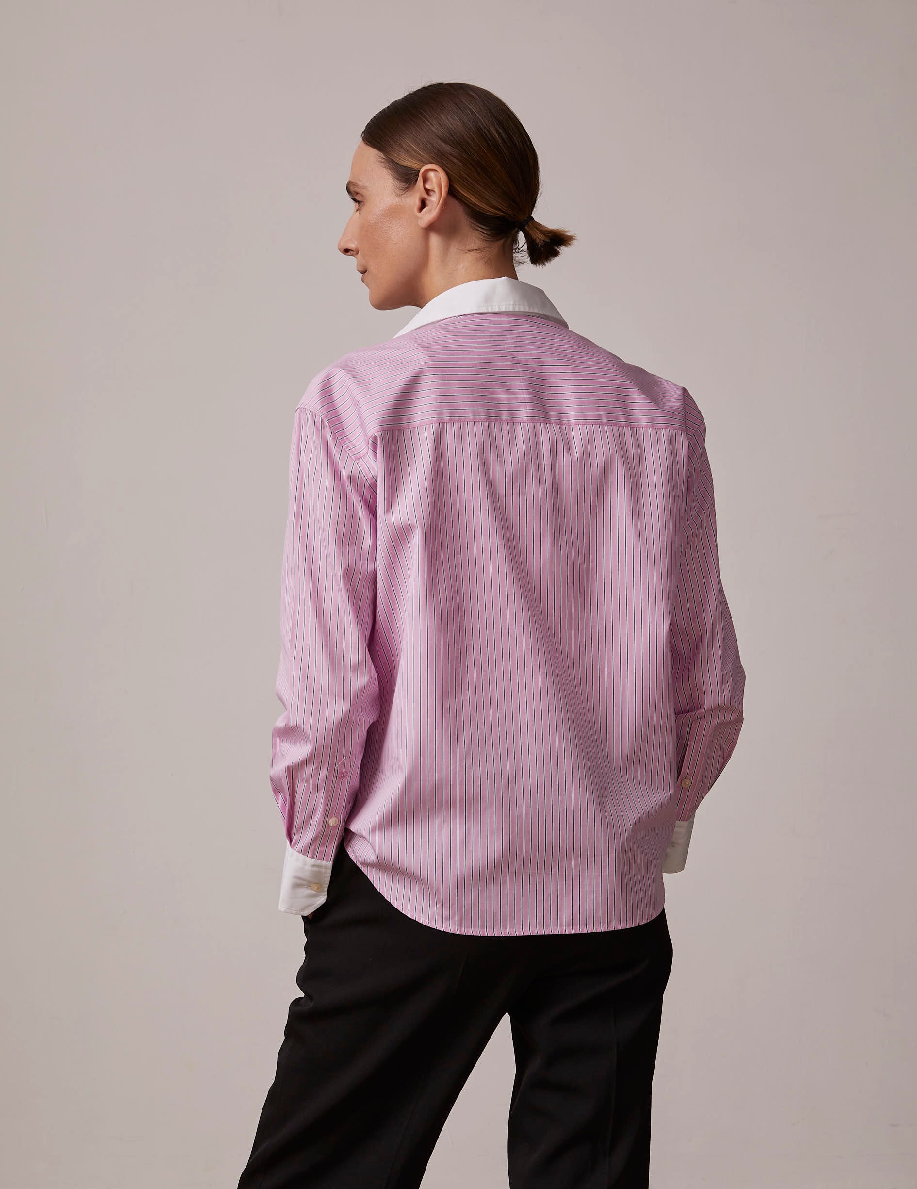 Pink striped Amber shirt - Poplin - Shirt Collar