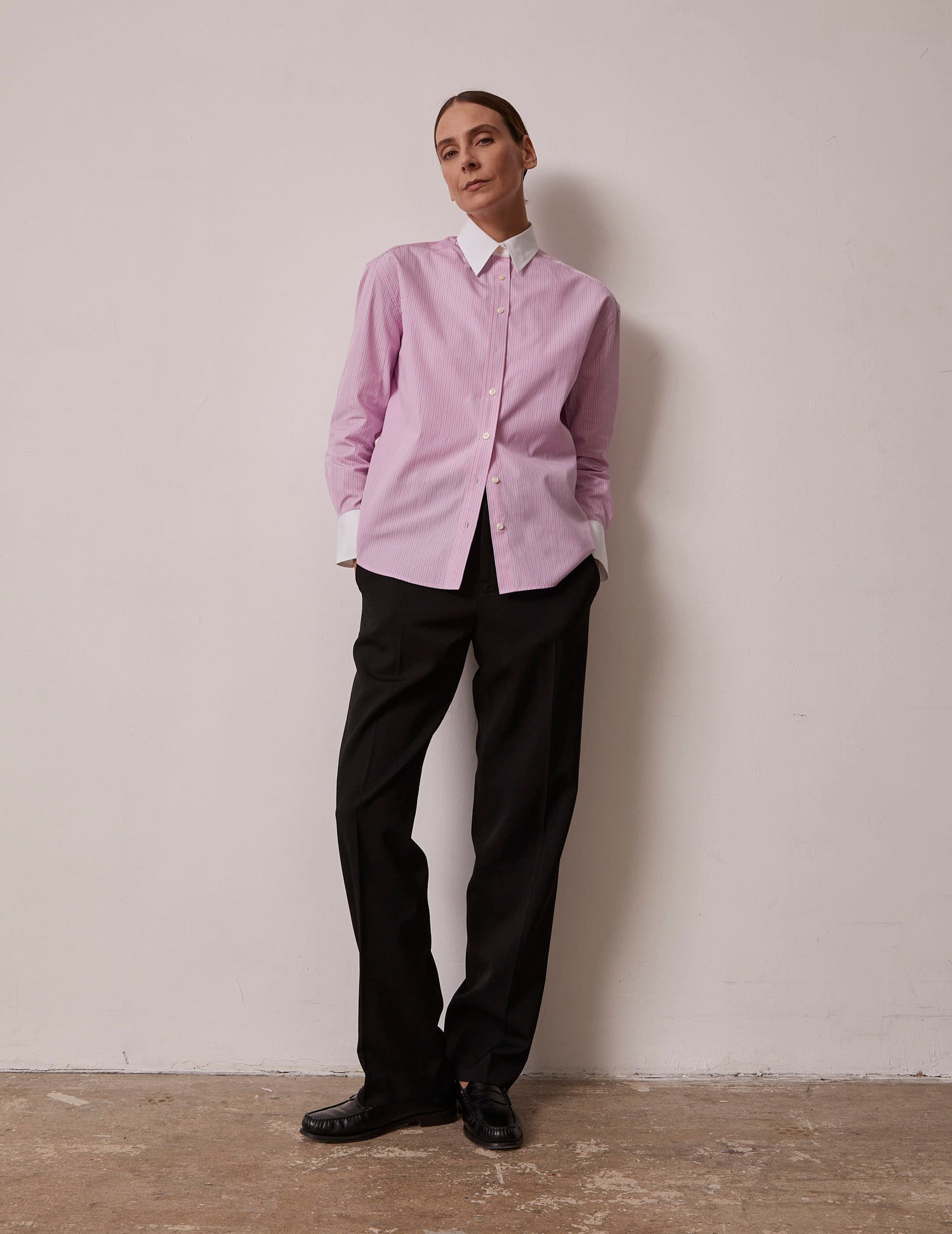 Pink striped Amber shirt - Poplin - Shirt Collar#3