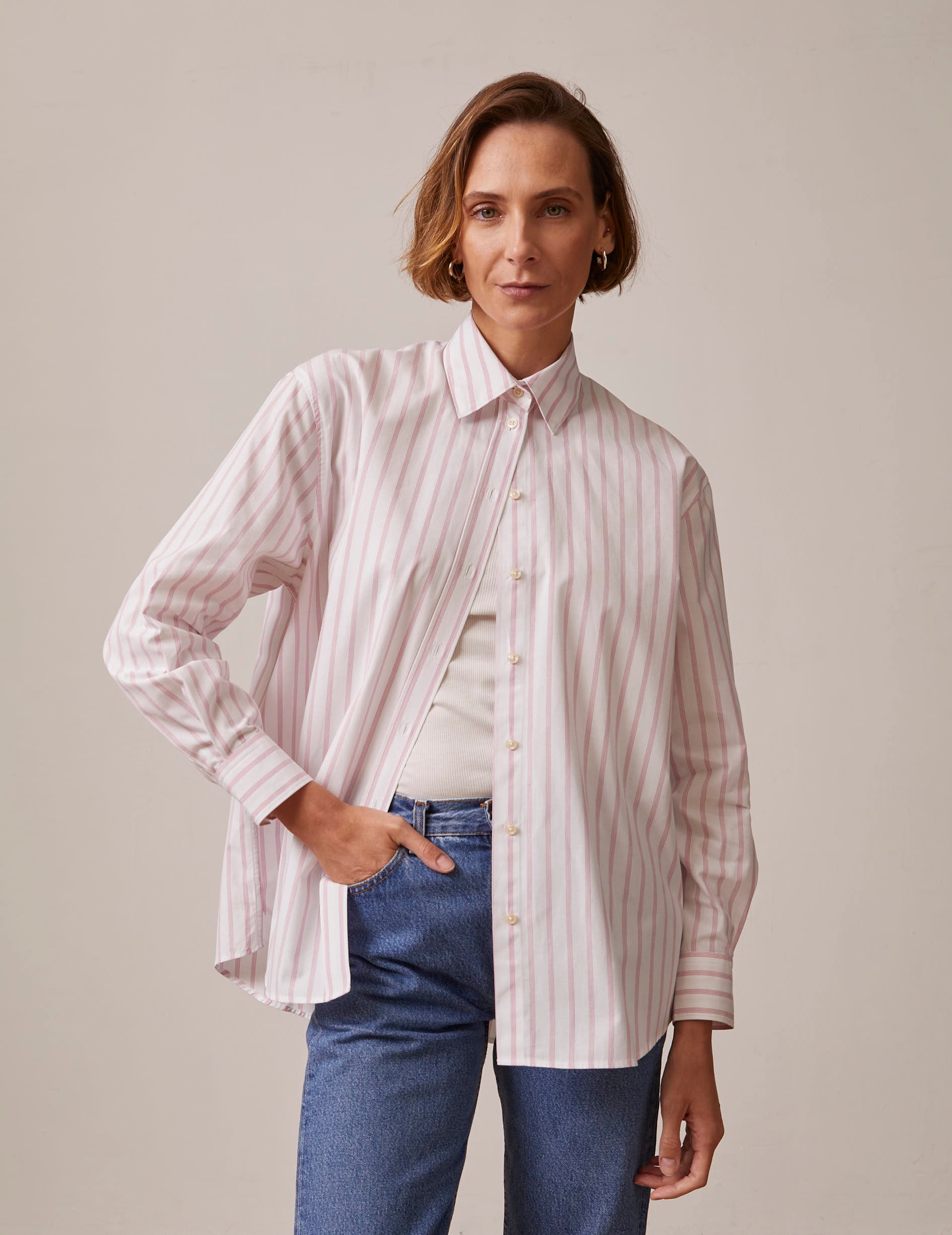 pink striped Delina shirt - Poplin - Shirt Collar