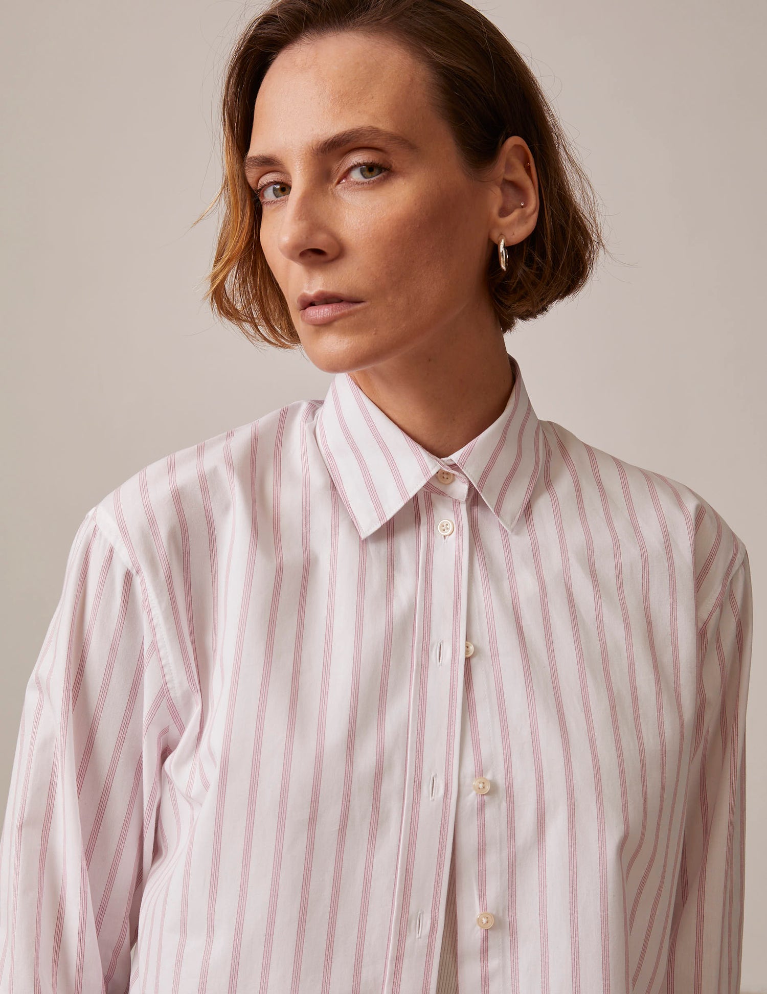 Delina pink striped shirt - Poplin - Shirt Collar#3