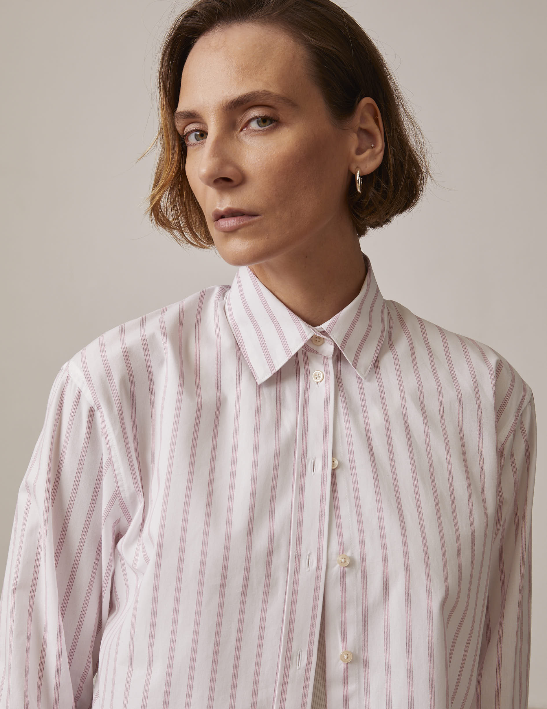 pink striped Delina shirt - Poplin - Shirt Collar