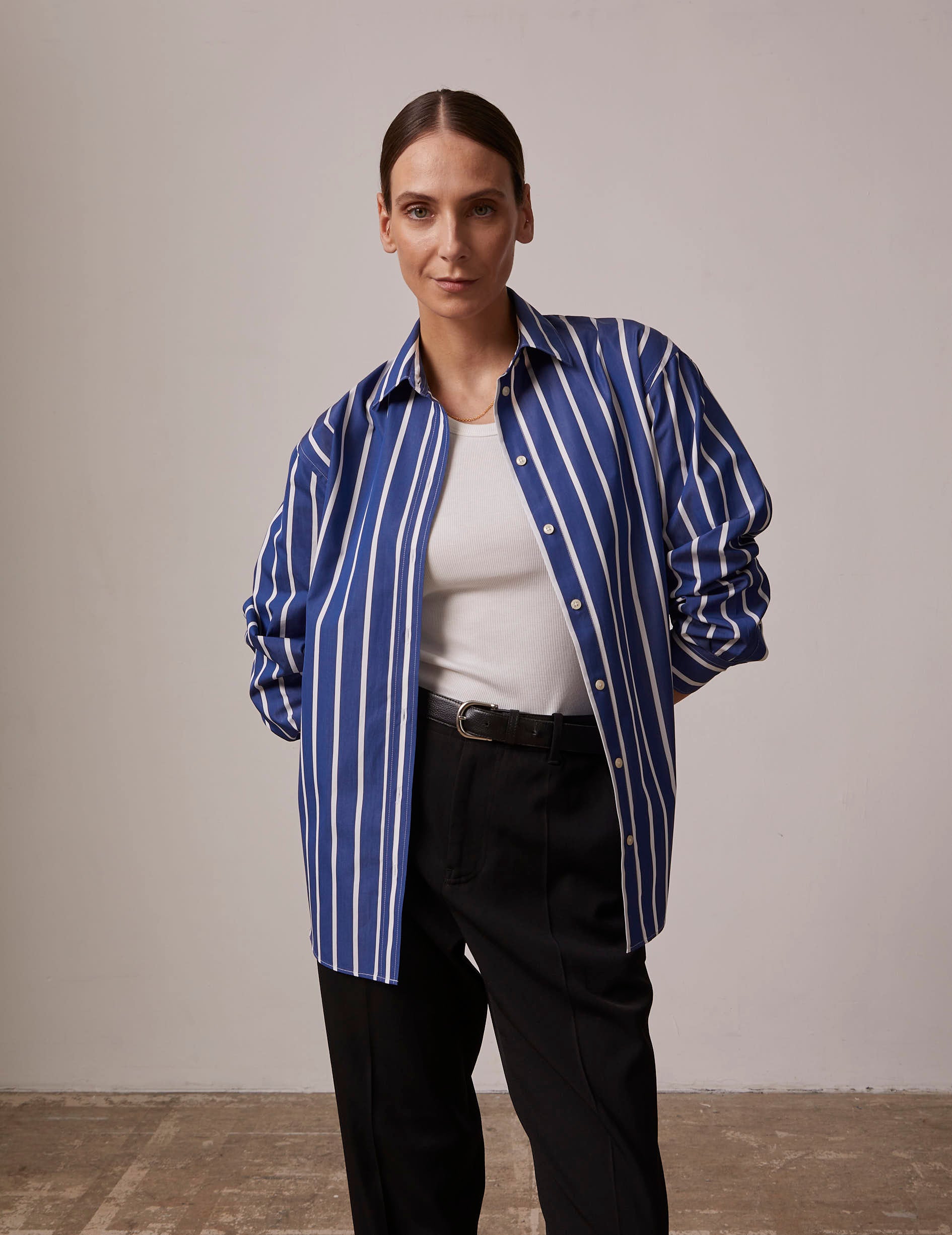 navy blue striped Delina shirt