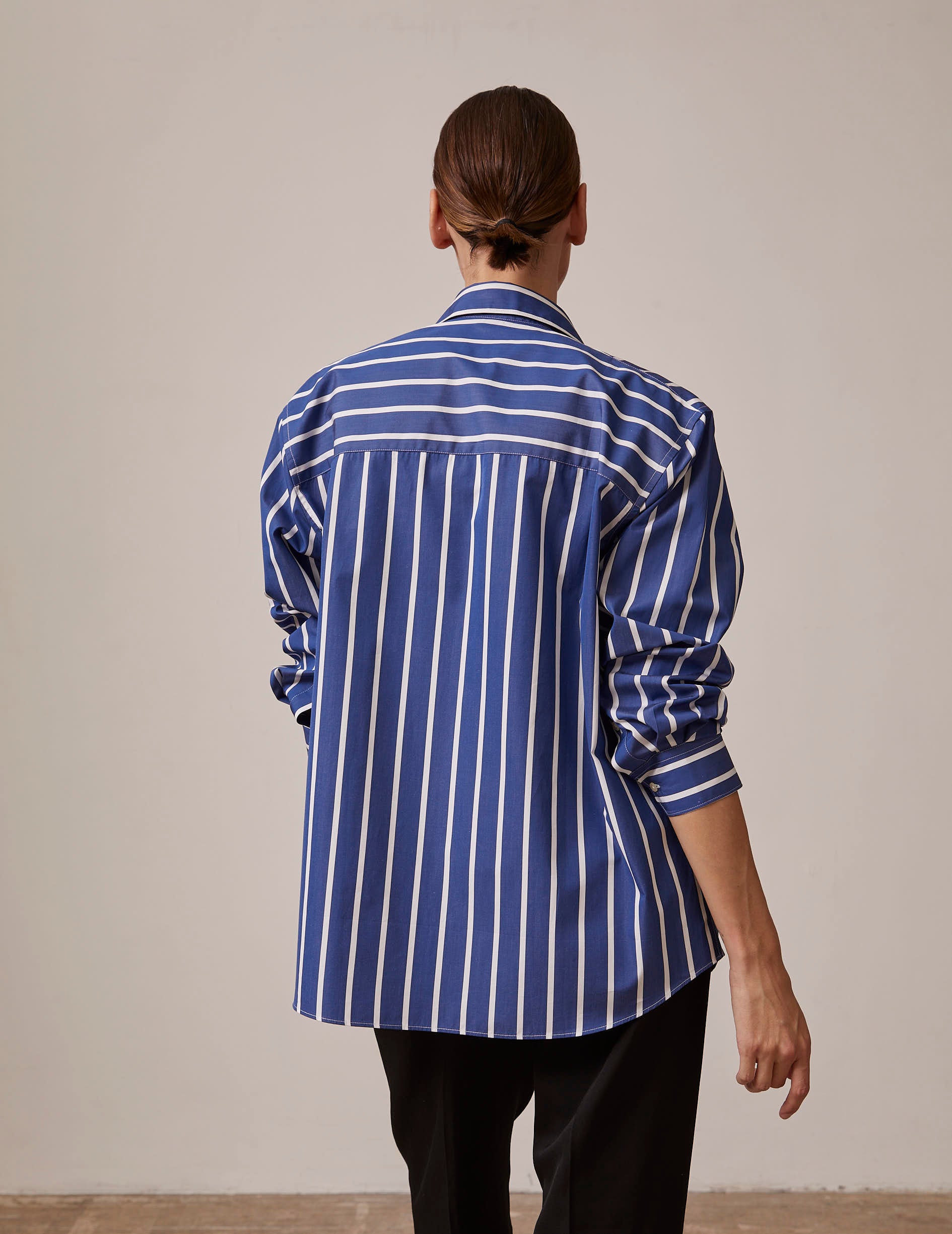 navy blue striped Delina shirt - Poplin - Shirt Collar