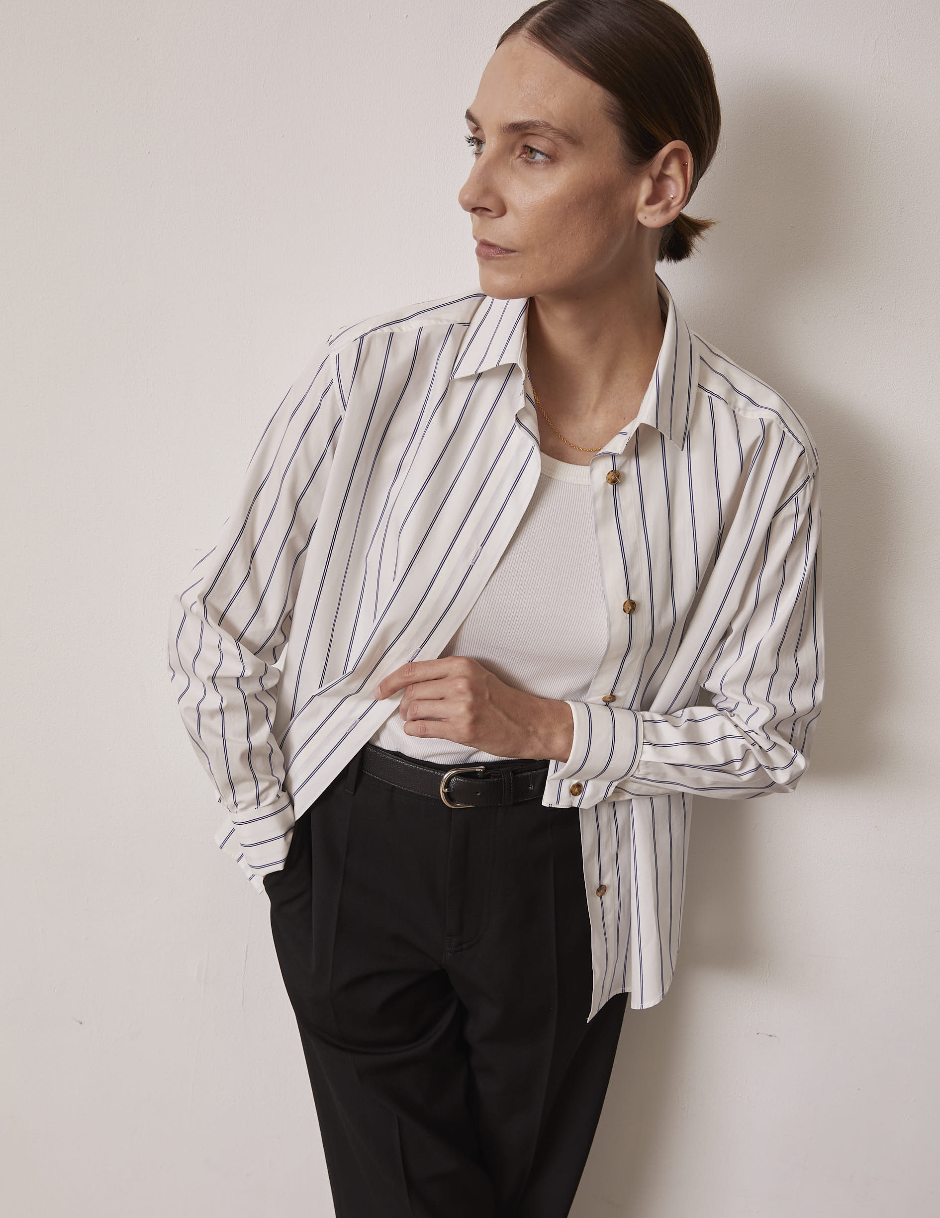 blue striped Hannah shirt - Poplin - Shirt Collar - Musketeers Cuffs