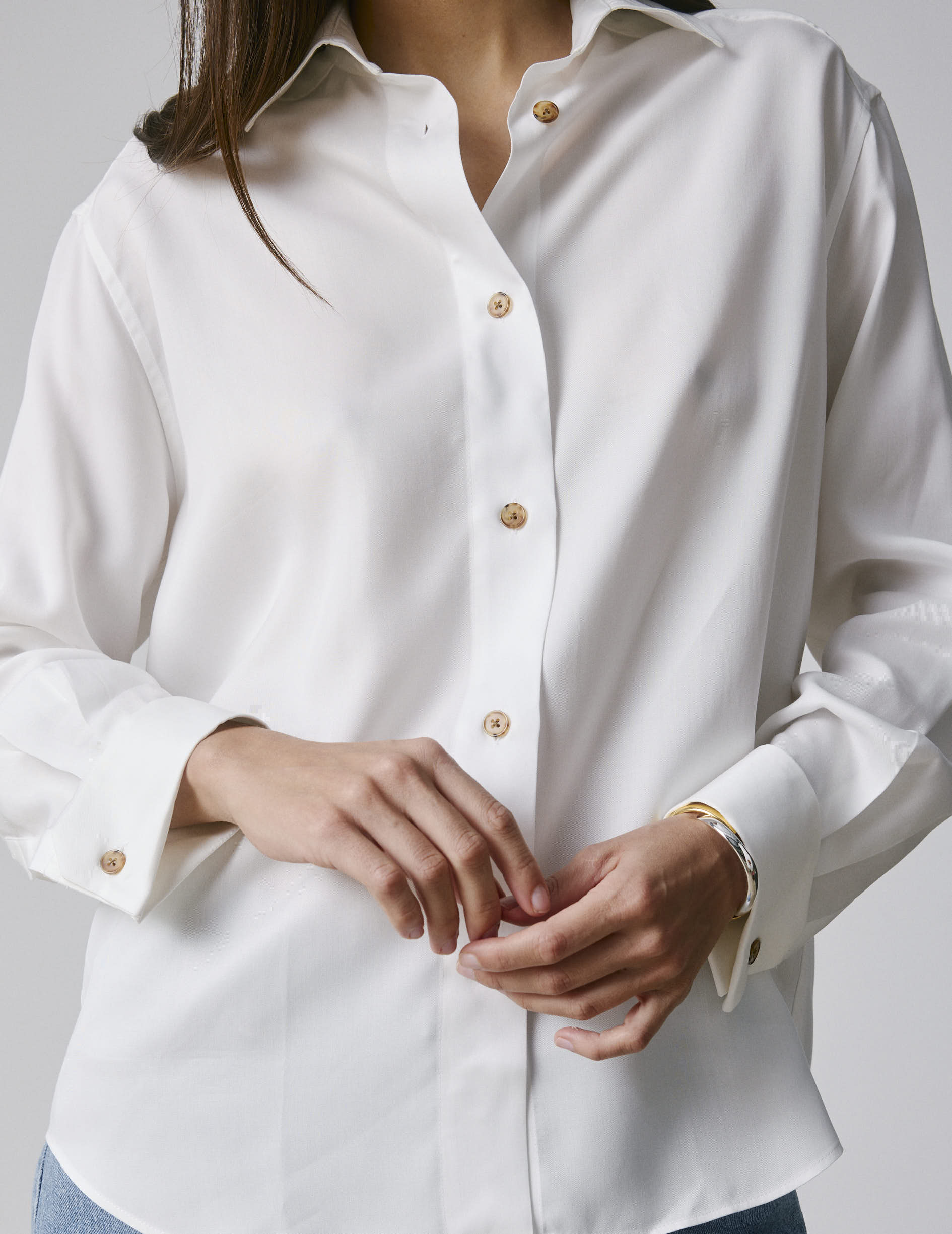 white Hannah shirt - Lyocell - Shirt Collar - French Cuffs