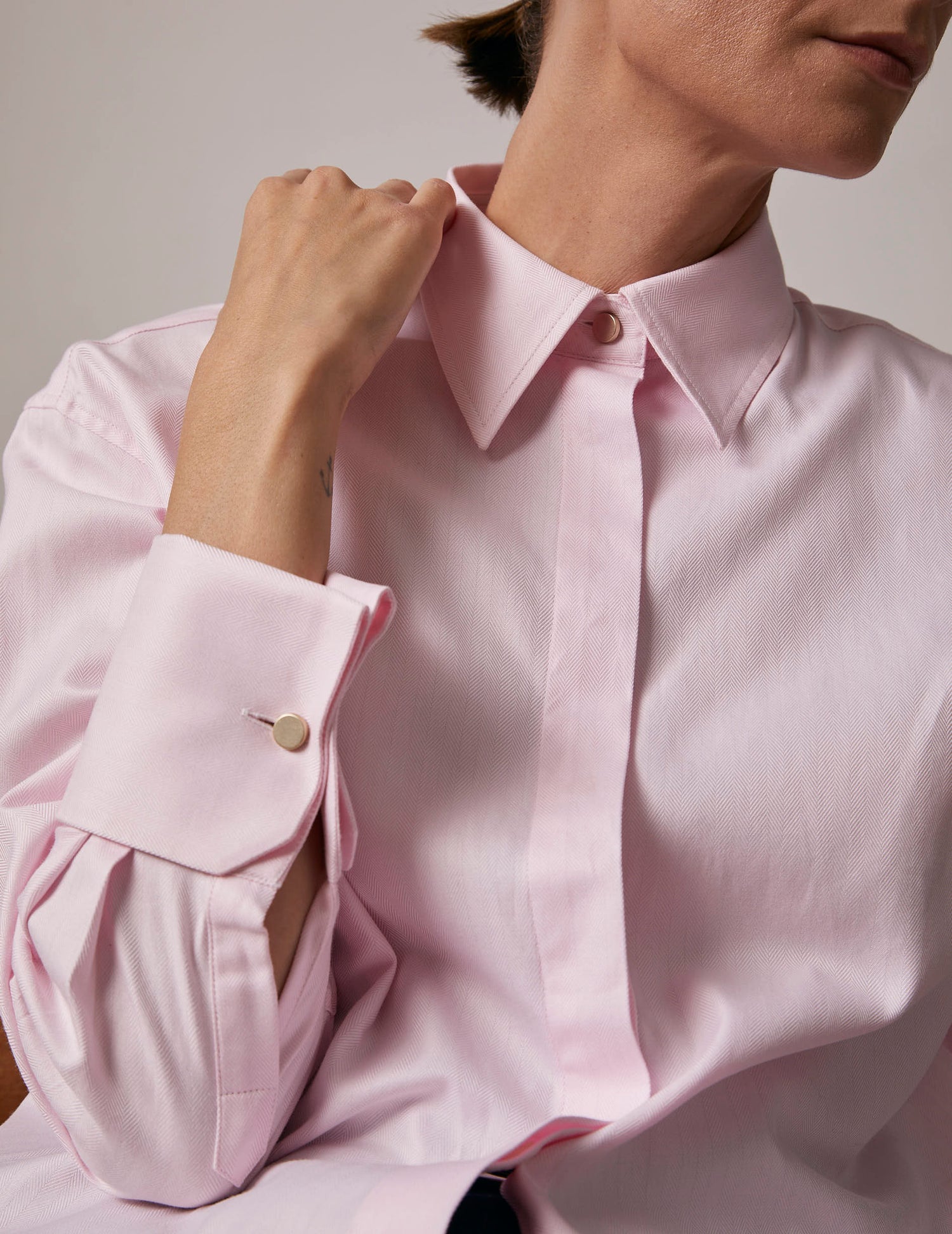 Hillie Hidden button placket pink shirt - Chevron - Shirt Collar - Musketeers Cuffs