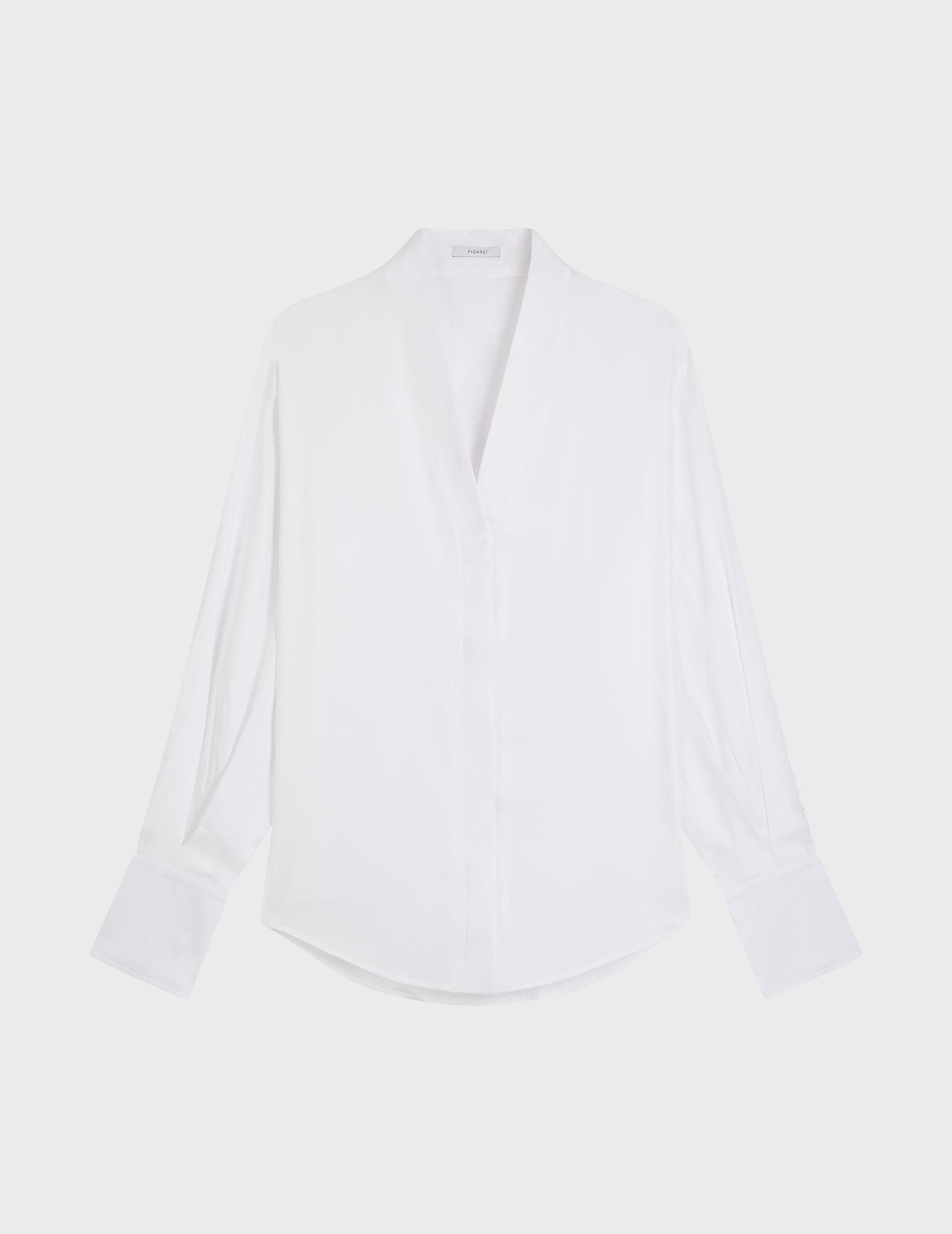 White Hidden button placket Ilena shirt - Lyocell - Rising shawl Collar