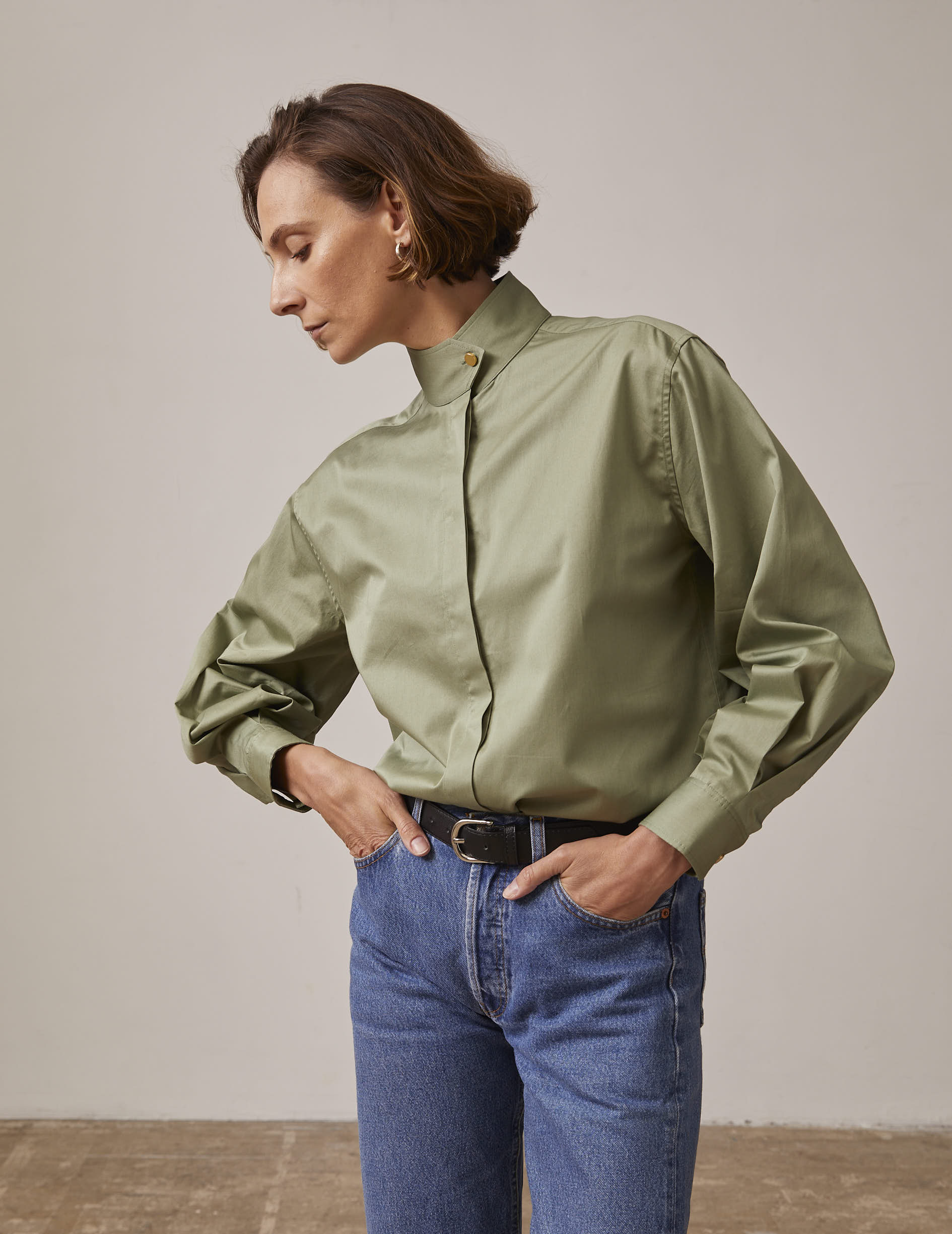 Khaki Hidden button placket Innaée shirt