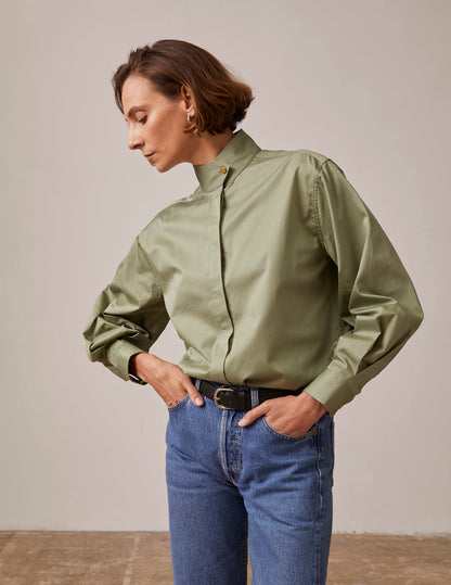 Innaée Hidden button placket khaki shirt