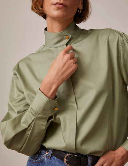 Innaée Hidden button placket khaki shirt