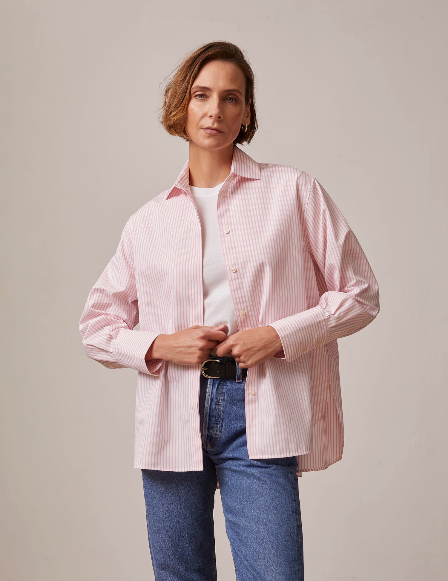 Irene Hidden button placket pink shirt - Poplin - Shirt Collar#2
