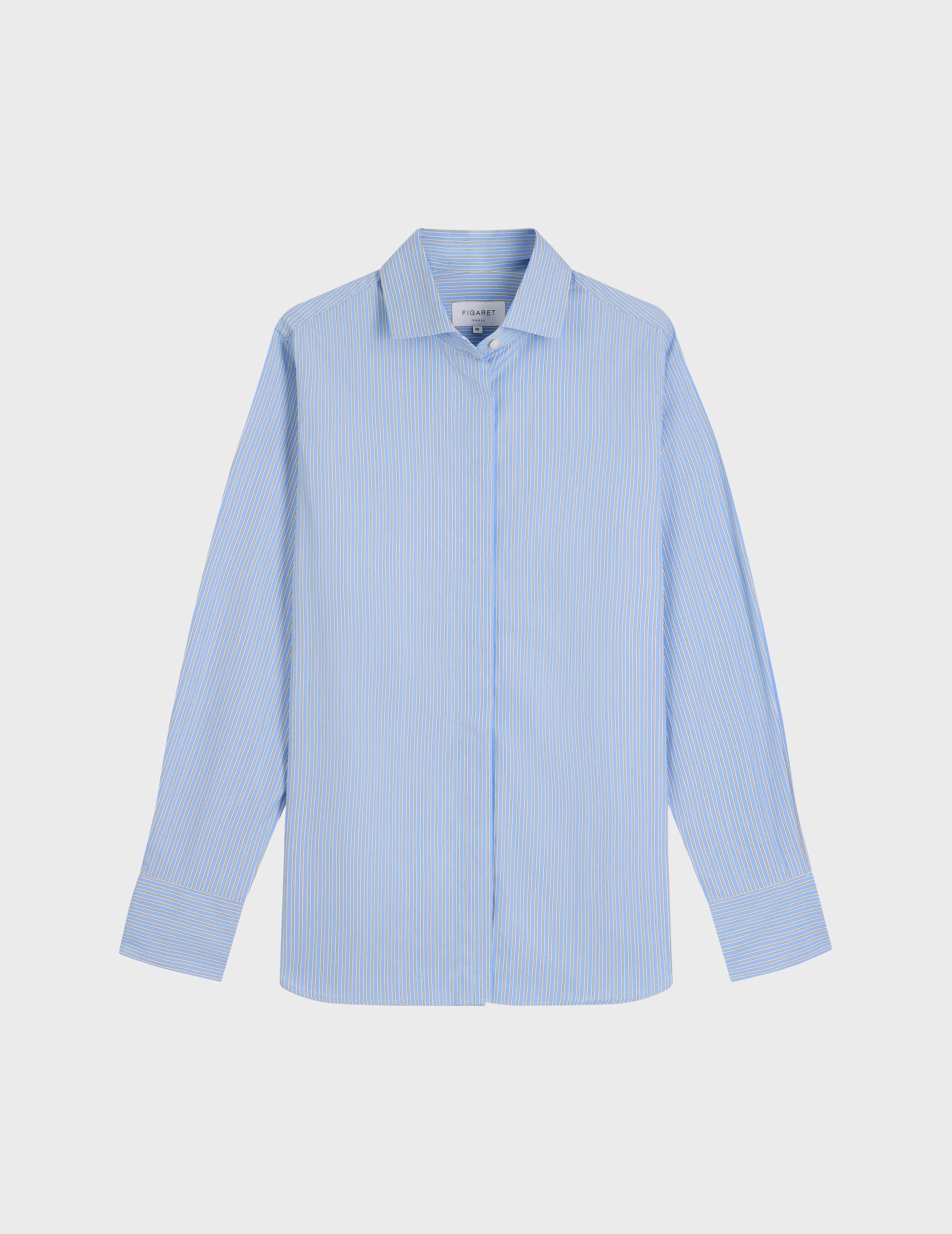 Blue striped Hidden button placket Irina shirt - Poplin - Italian Collar