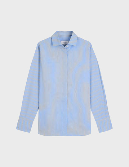 Blue striped Hidden button placket Irina shirt