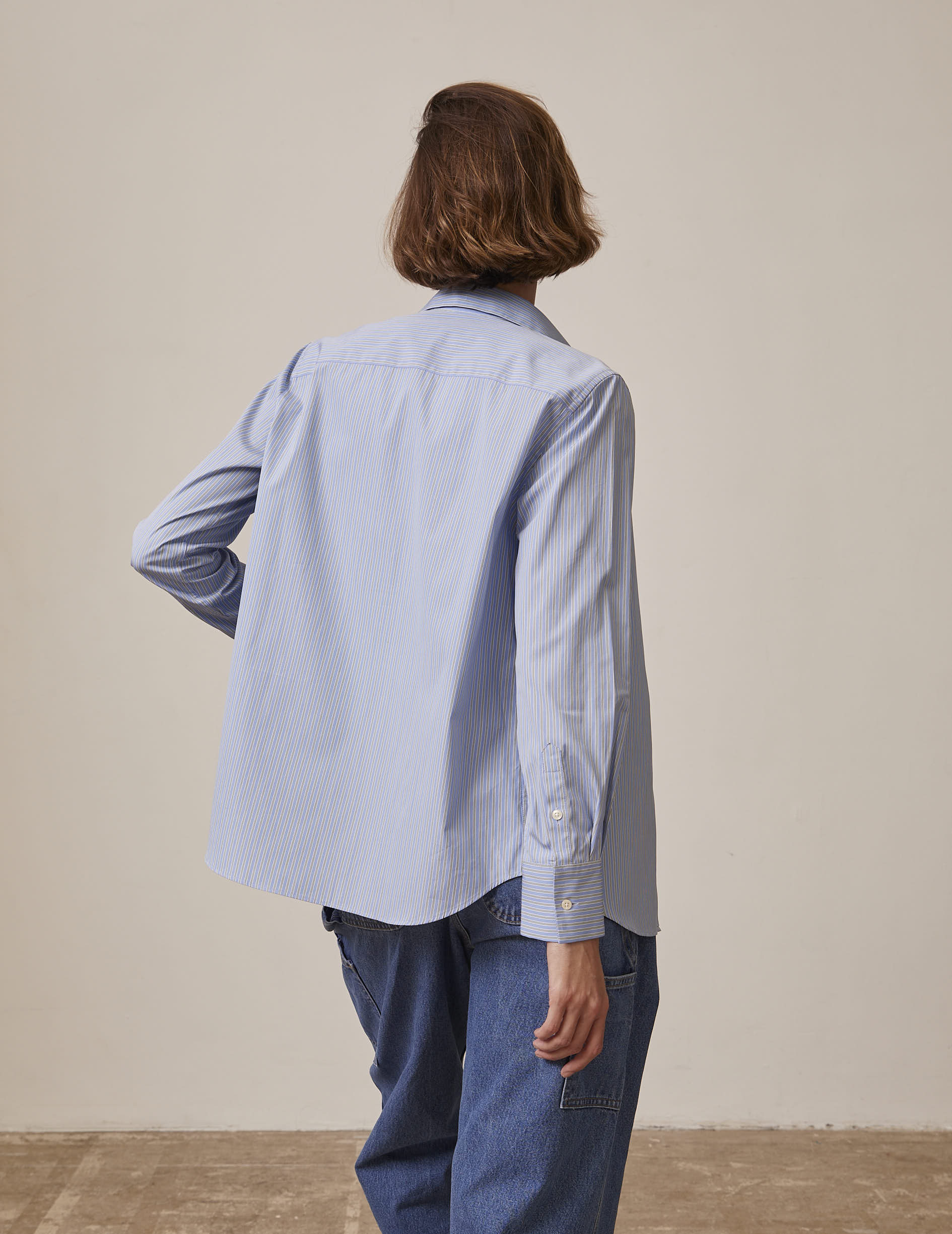 Blue striped Hidden button placket Irina shirt - Poplin - Italian Collar