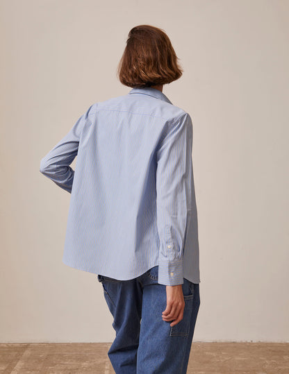 Blue striped Hidden button placket Irina shirt