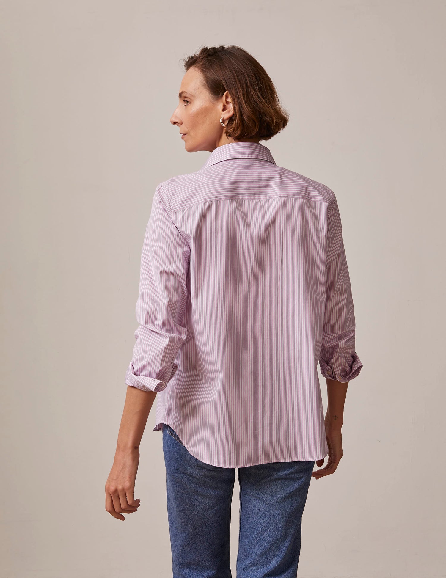 Irina Hidden button placket pink striped shirt - Poplin - Italian Collar#2