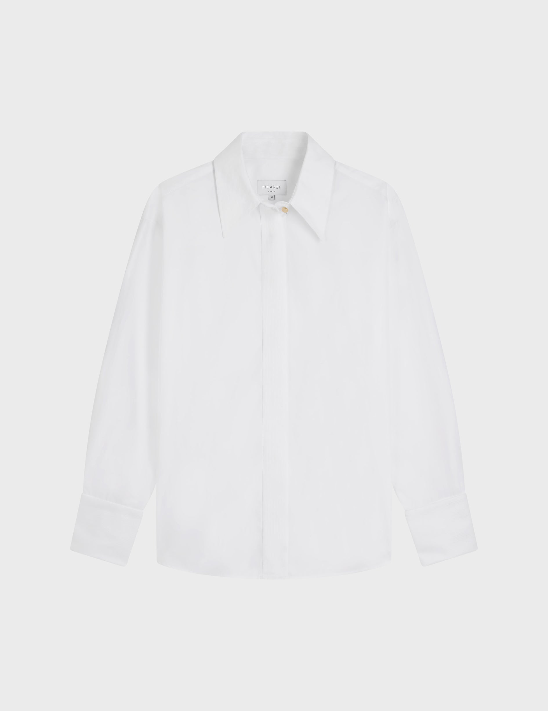 Iris Hidden button placket white shirt - fashioned - Long Collar - Musketeers Cuffs