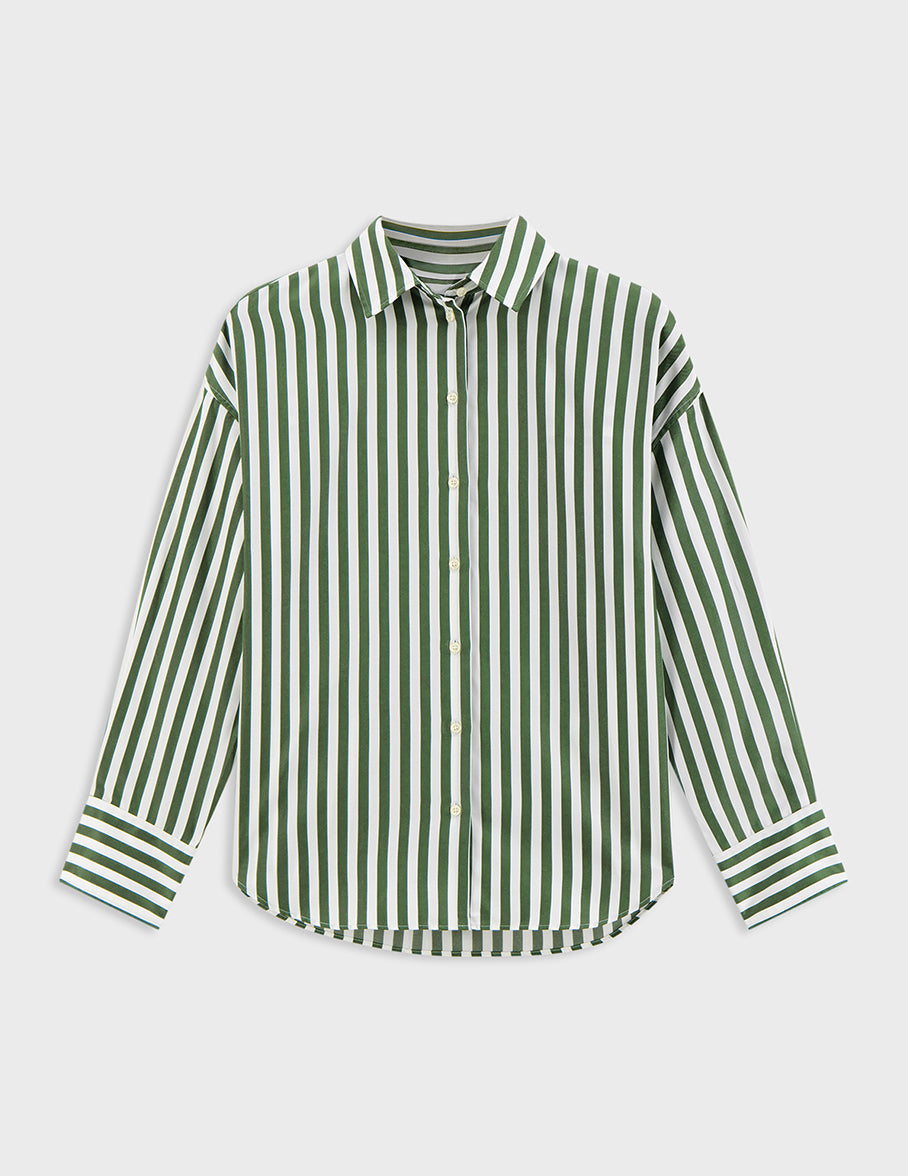 Green striped Lizandra shirt - Lyocell - Shirt Collar