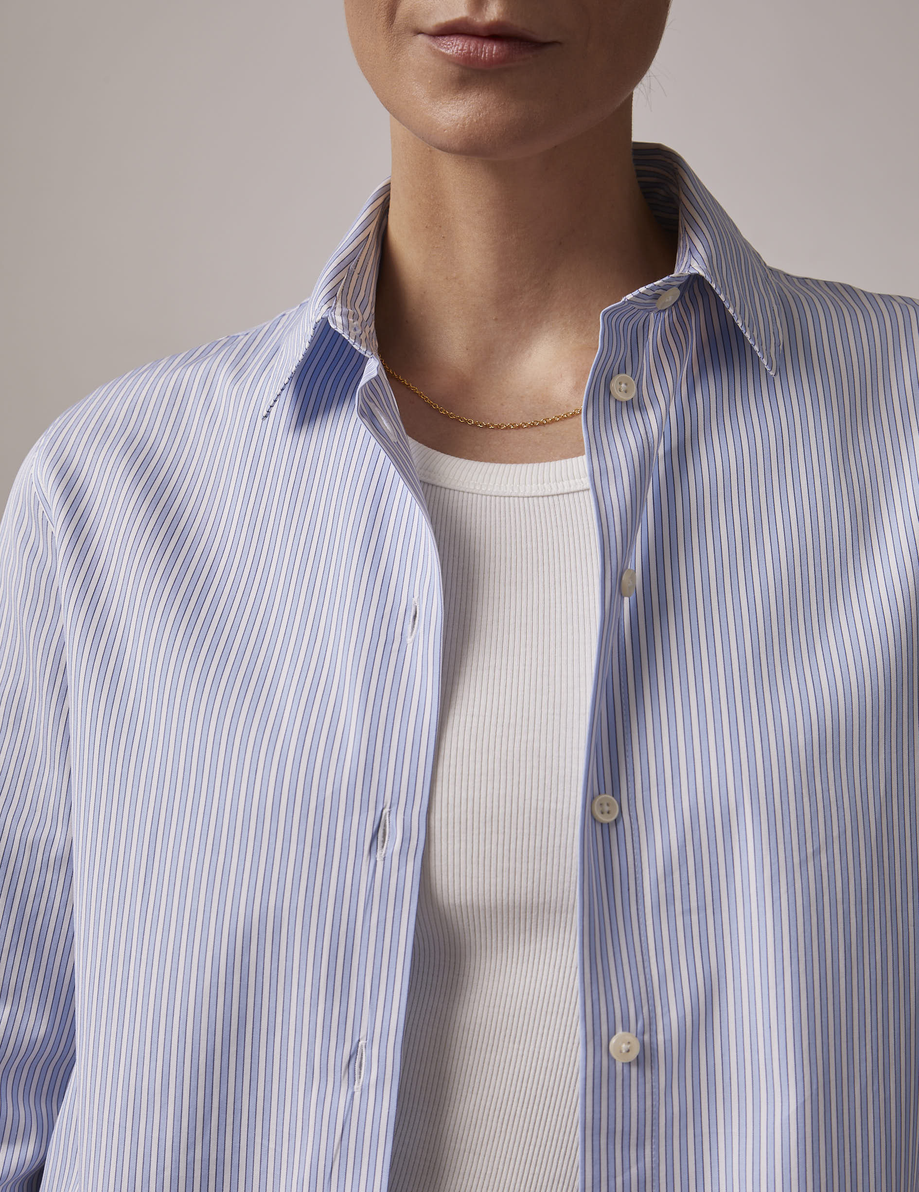 light blue striped Marion shirt - Poplin - Shirt Collar