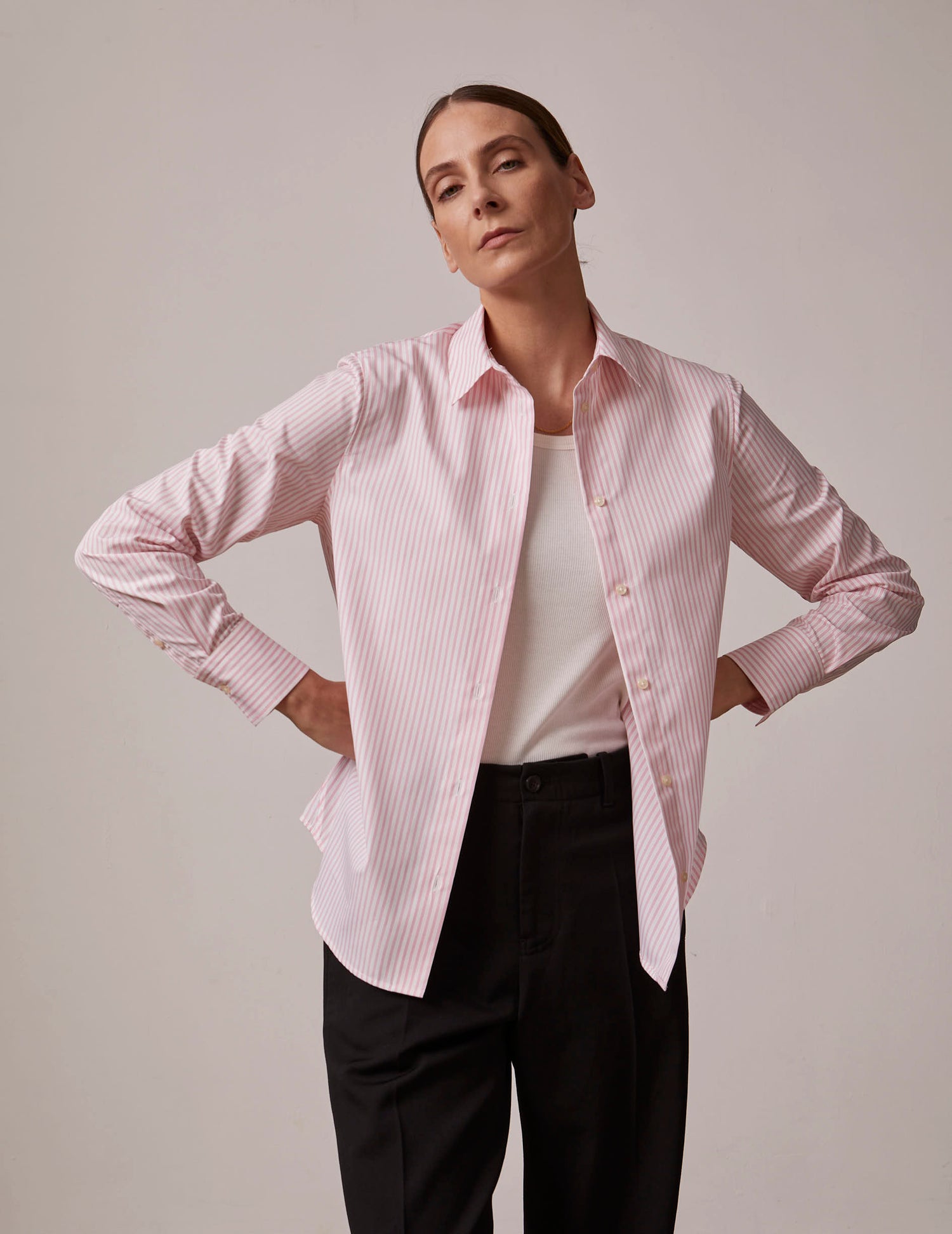 Marion pink striped shirt - Poplin - Shirt Collar#3