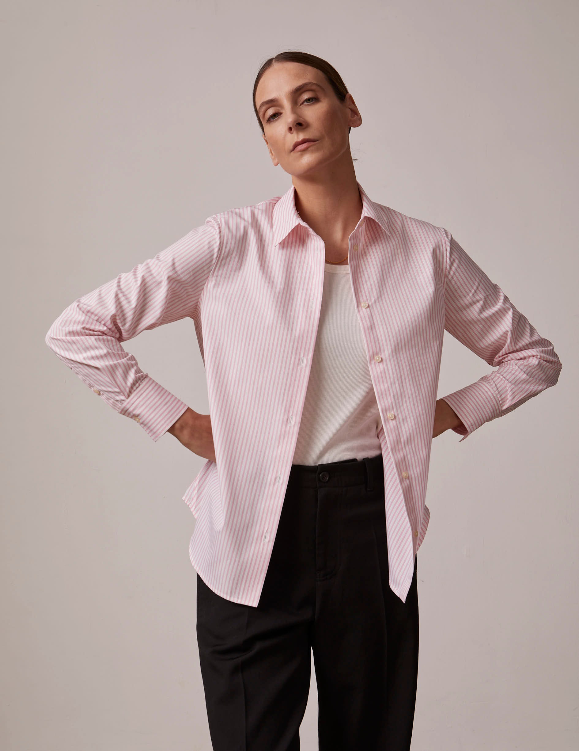 pink striped Marion shirt - Poplin - Shirt Collar