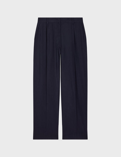 Grazia pants in navy blue striped wool twill