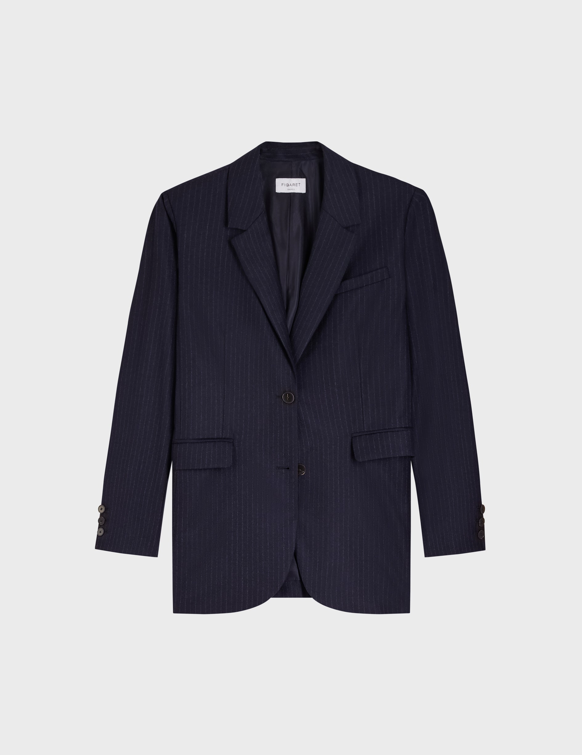 Glory blazer in navy blue striped wool twill