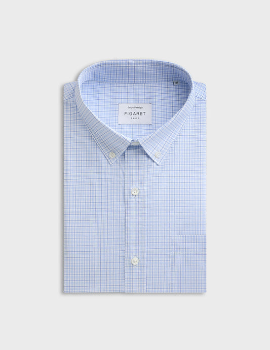 Blue checked classic shirt - Twill - American Collar
