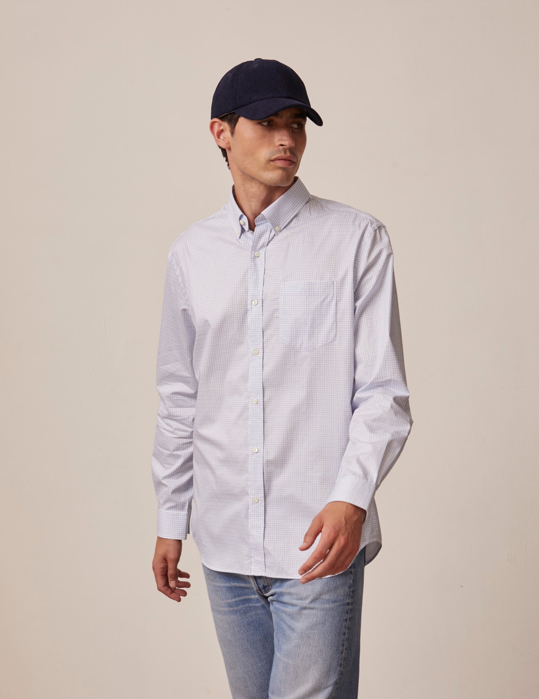 Blue checked classic shirt - Twill - American Collar